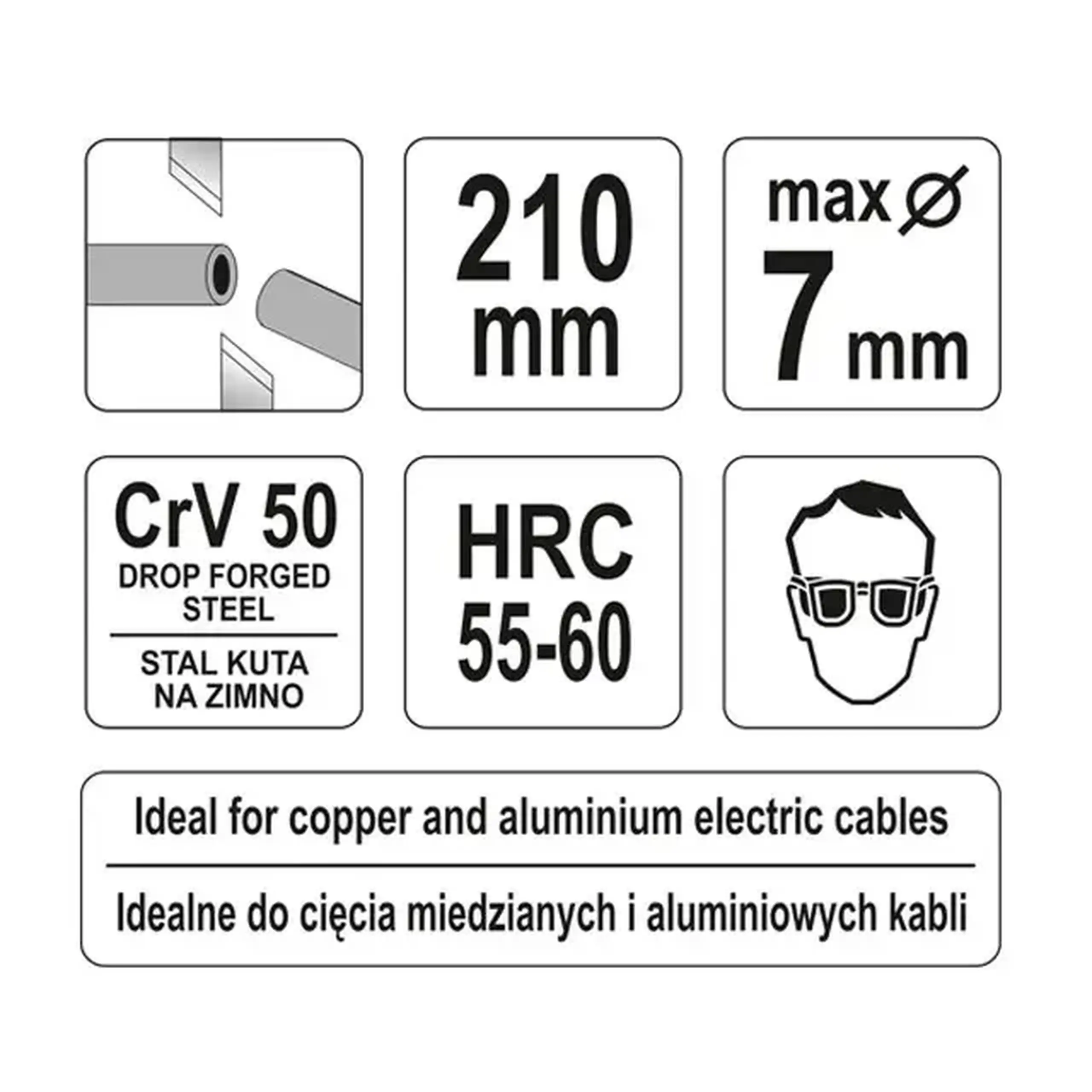 Clește tăietor pentru cabluri electrice 7 mm 210 mm Yato