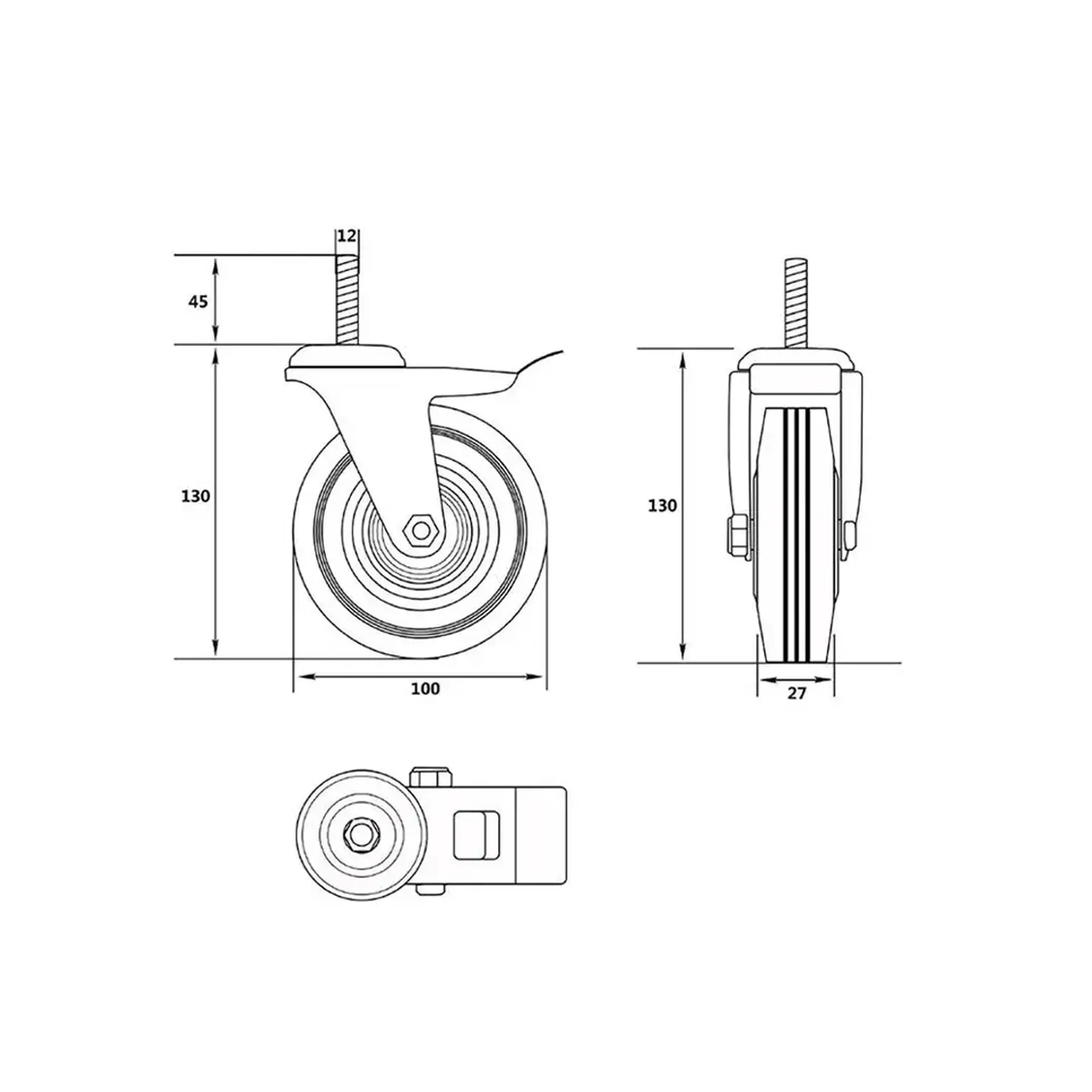 Roată mobilă cu frână, pentru cărucior 100 mm Vorel