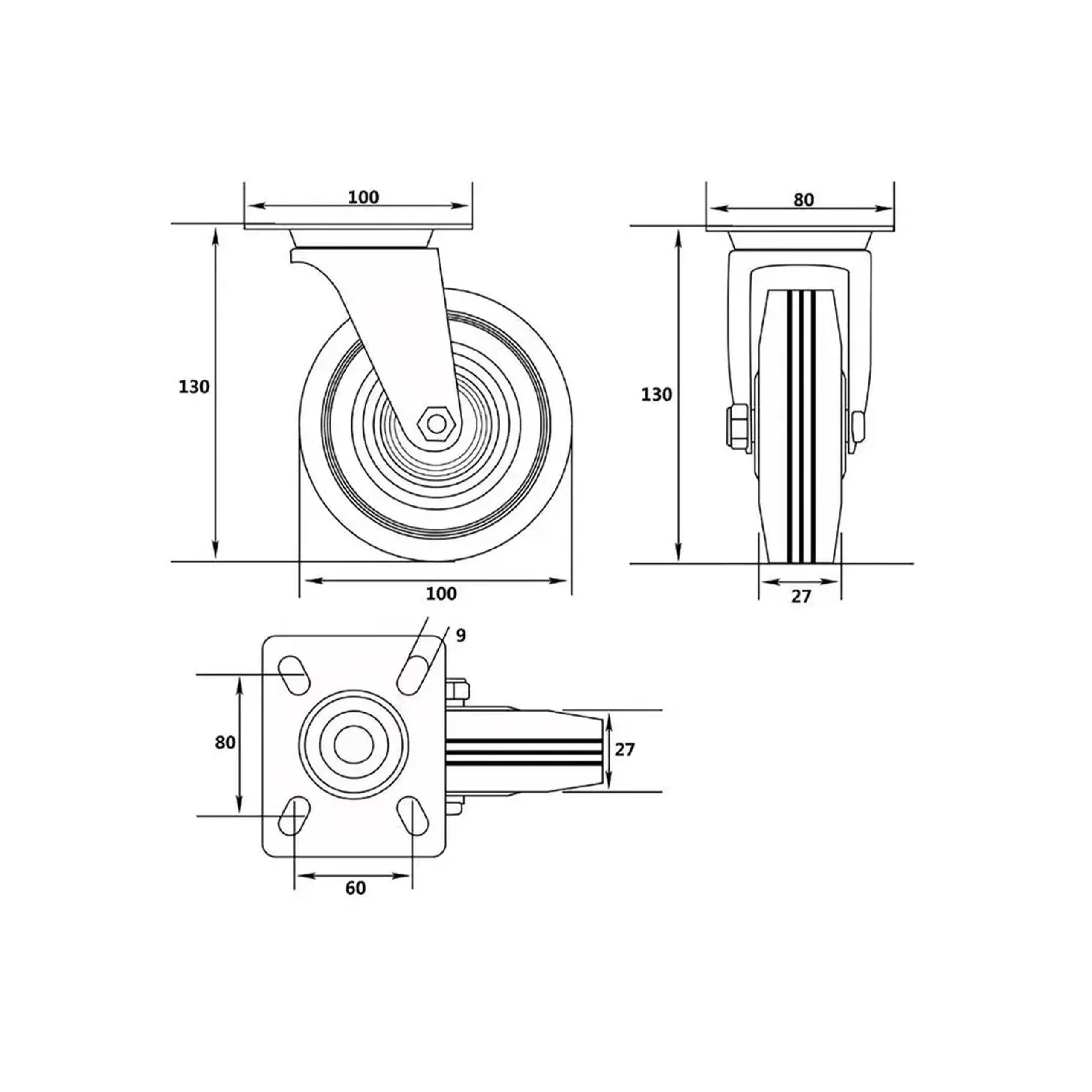 Roată mobilă pentru cărucior 100 mm Vorel