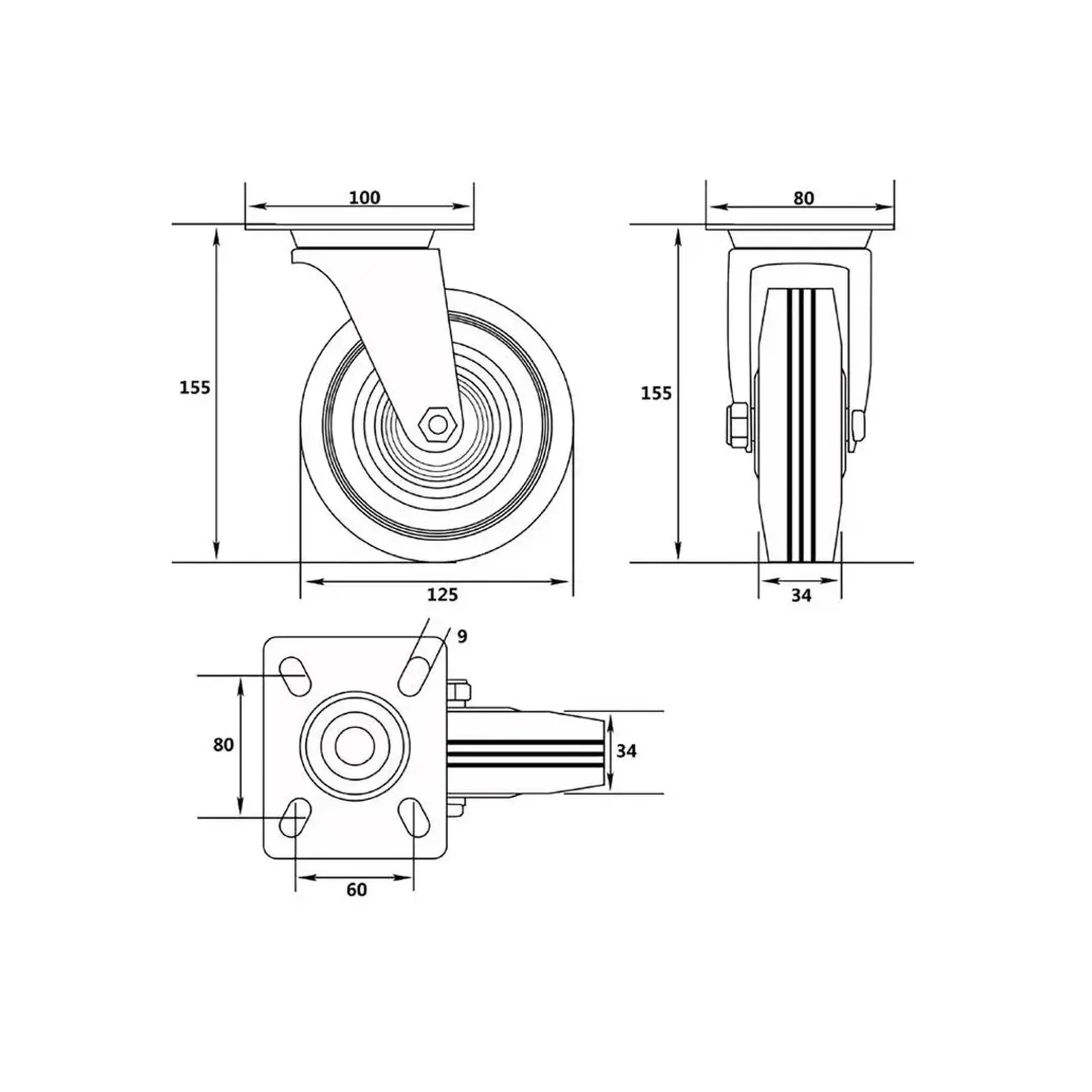 Roată mobilă pentru cărucior 125 mm Vorel