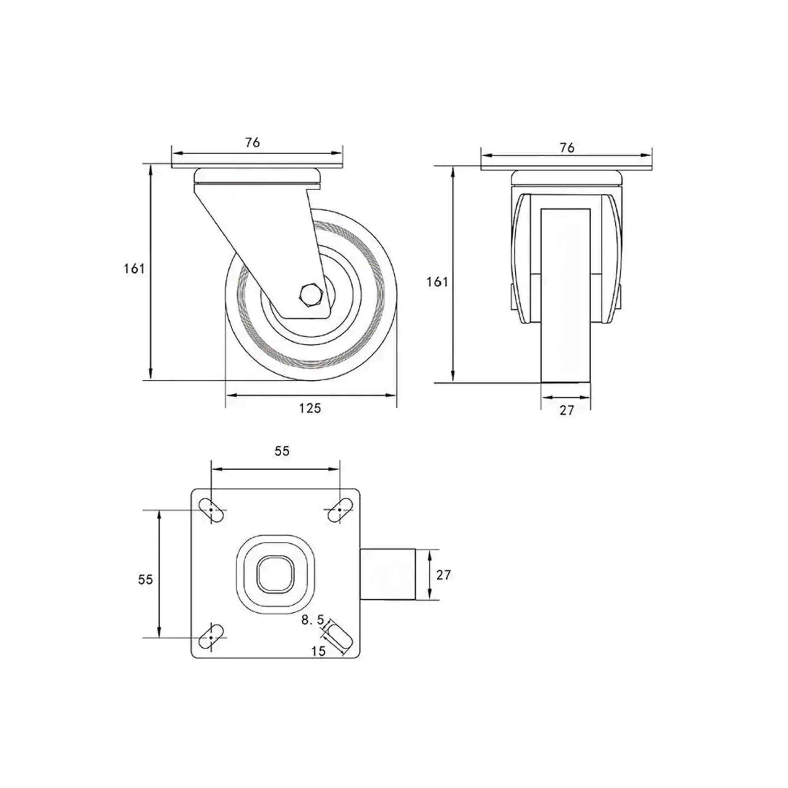 Roată mobilă pentru cărucior 125 mm Vorel