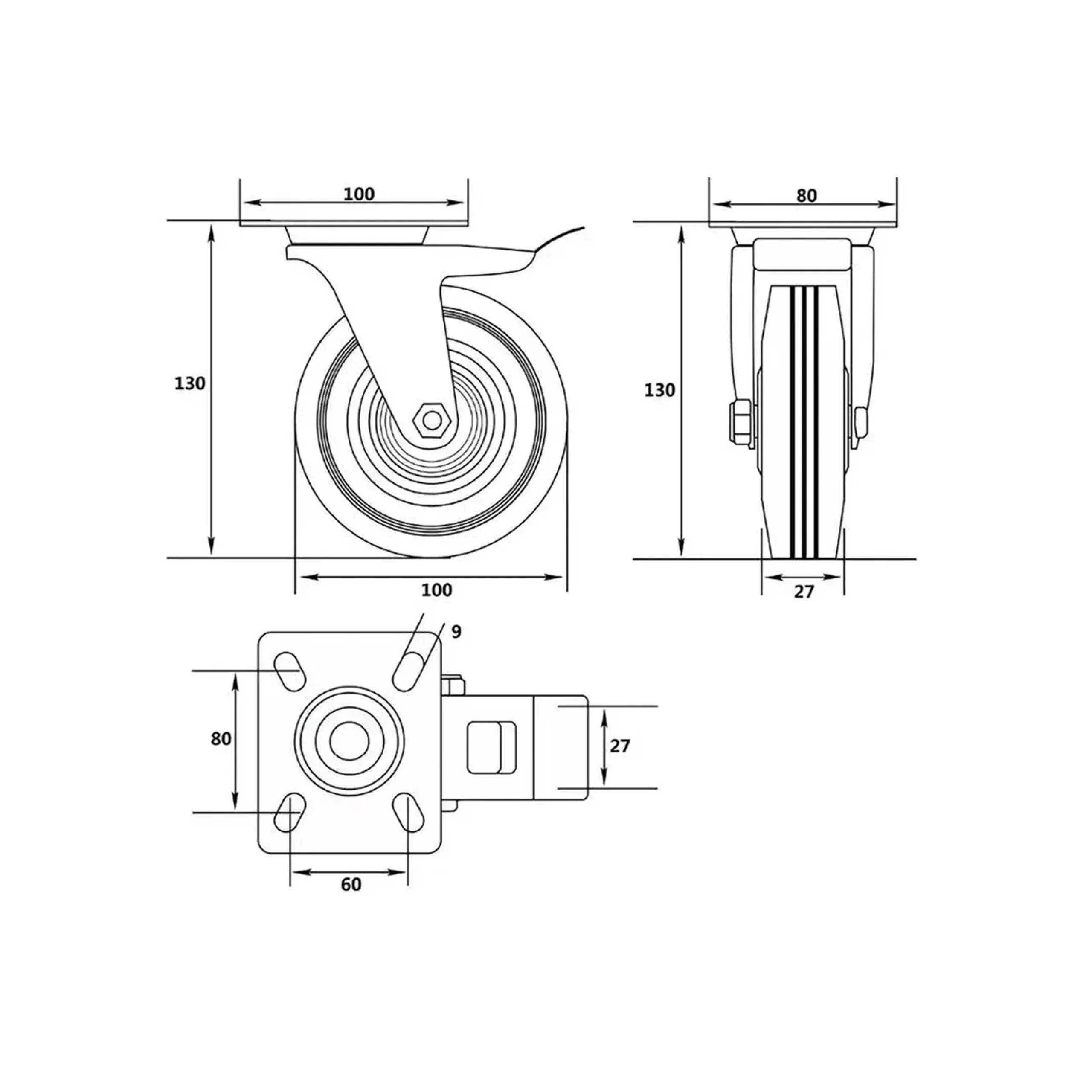 Roată mobilă cu frână, pentru cărucior 100 mm Vorel