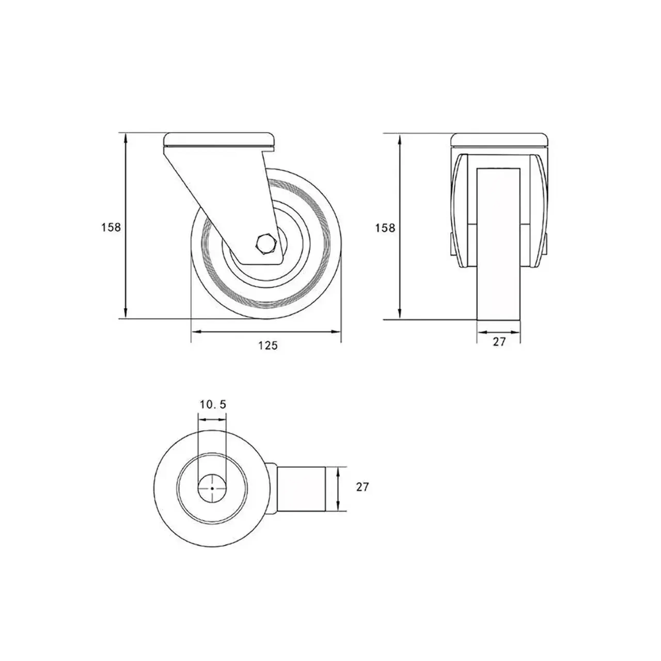 Roată mobilă pentru cărucior 125 mm Vorel