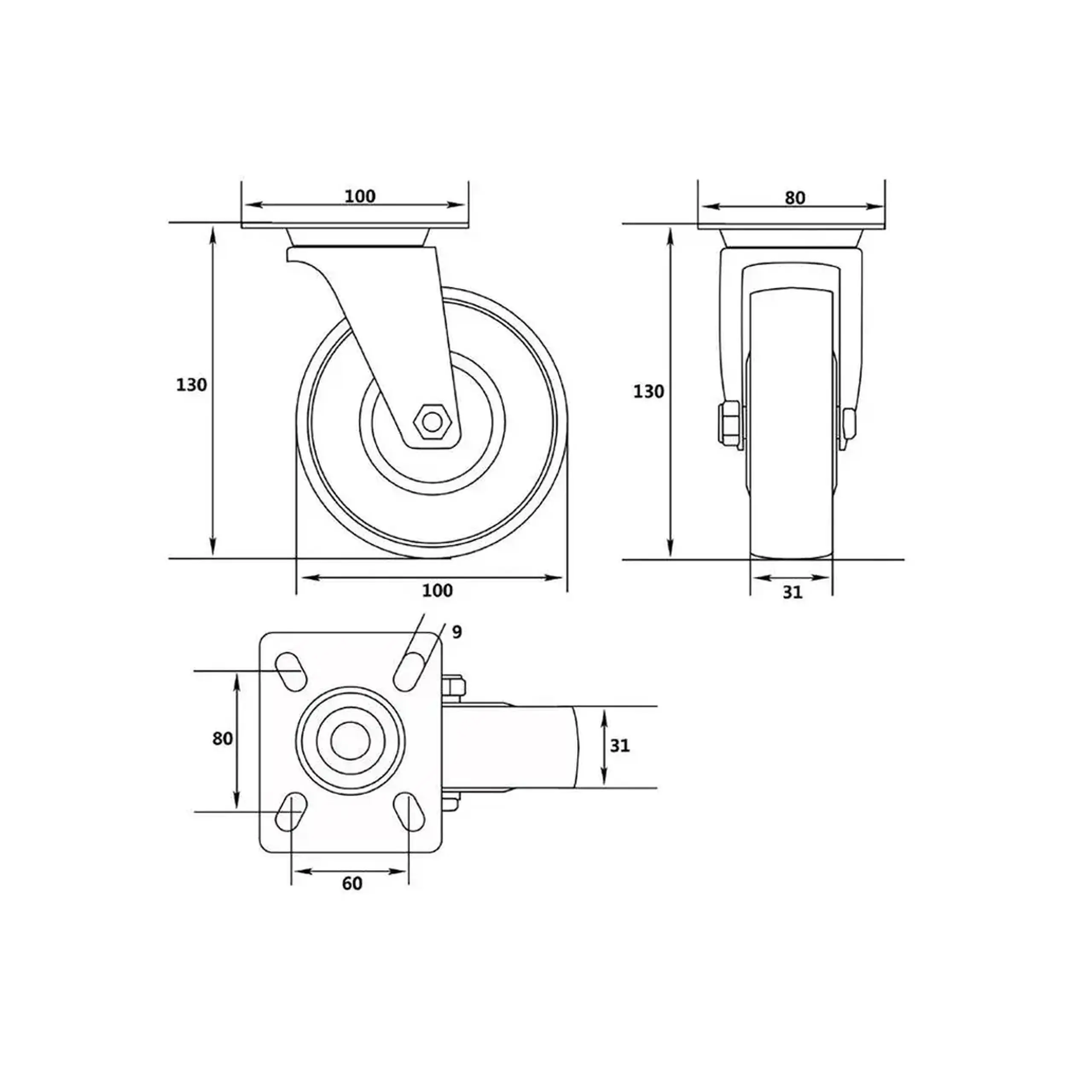 Roată mobilă pentru cărucior 100 mm Vorel