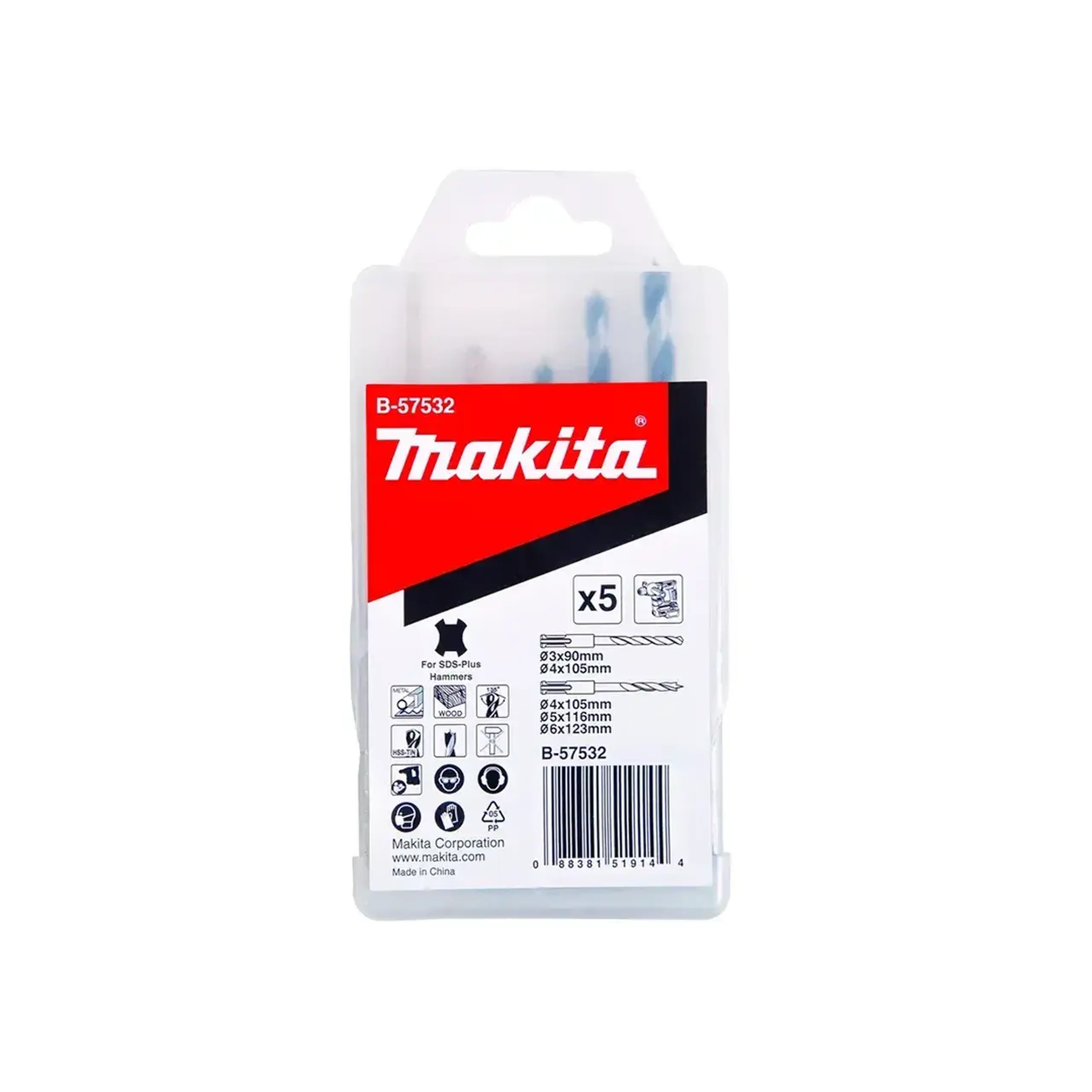 Set burghie 5 buc. pentru metal/lemn 3 - 6 mm Oțel SDS Plus Makita