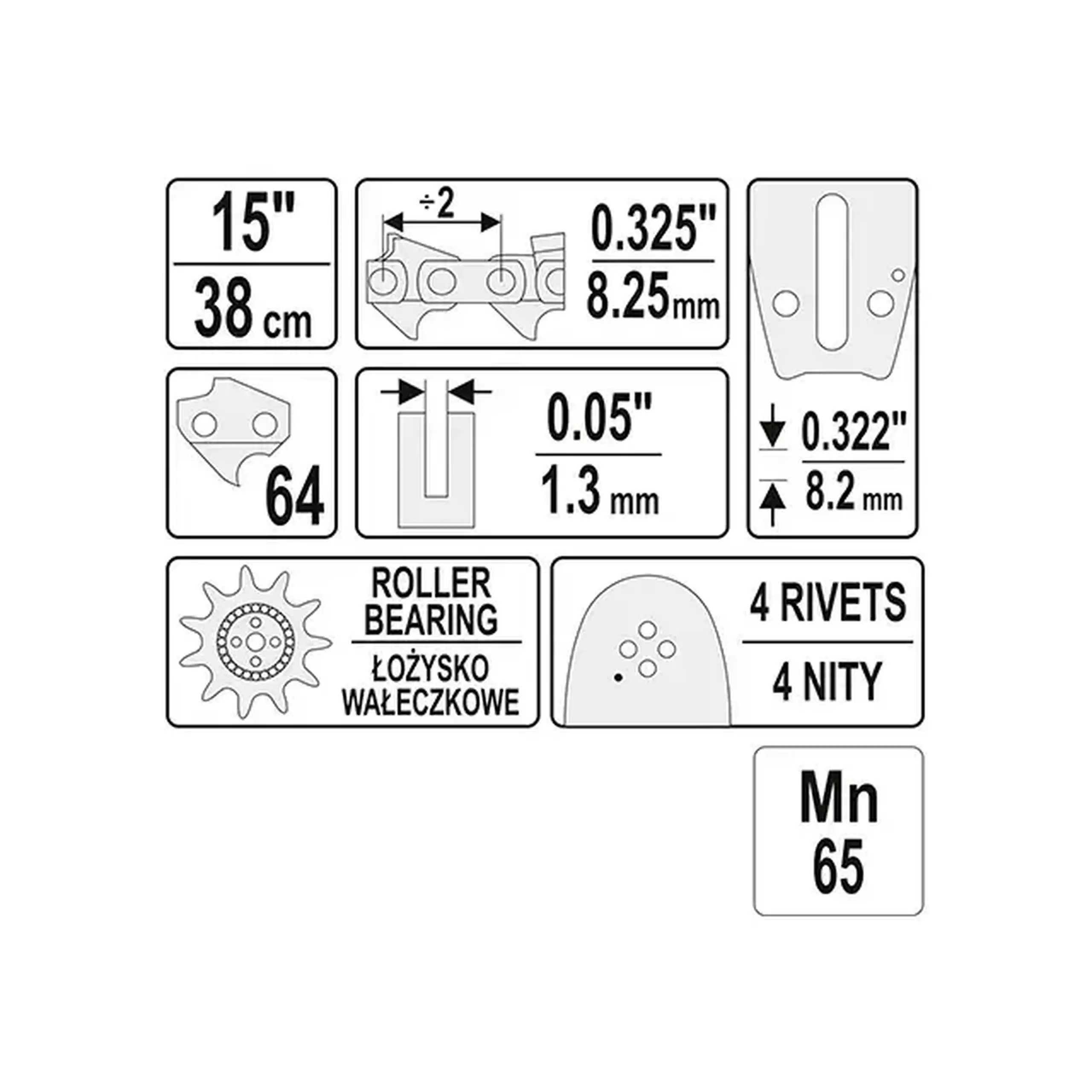 Şină de ghidaj 380 mm 0.325" (8.25 mm) 1.3 mm Yato