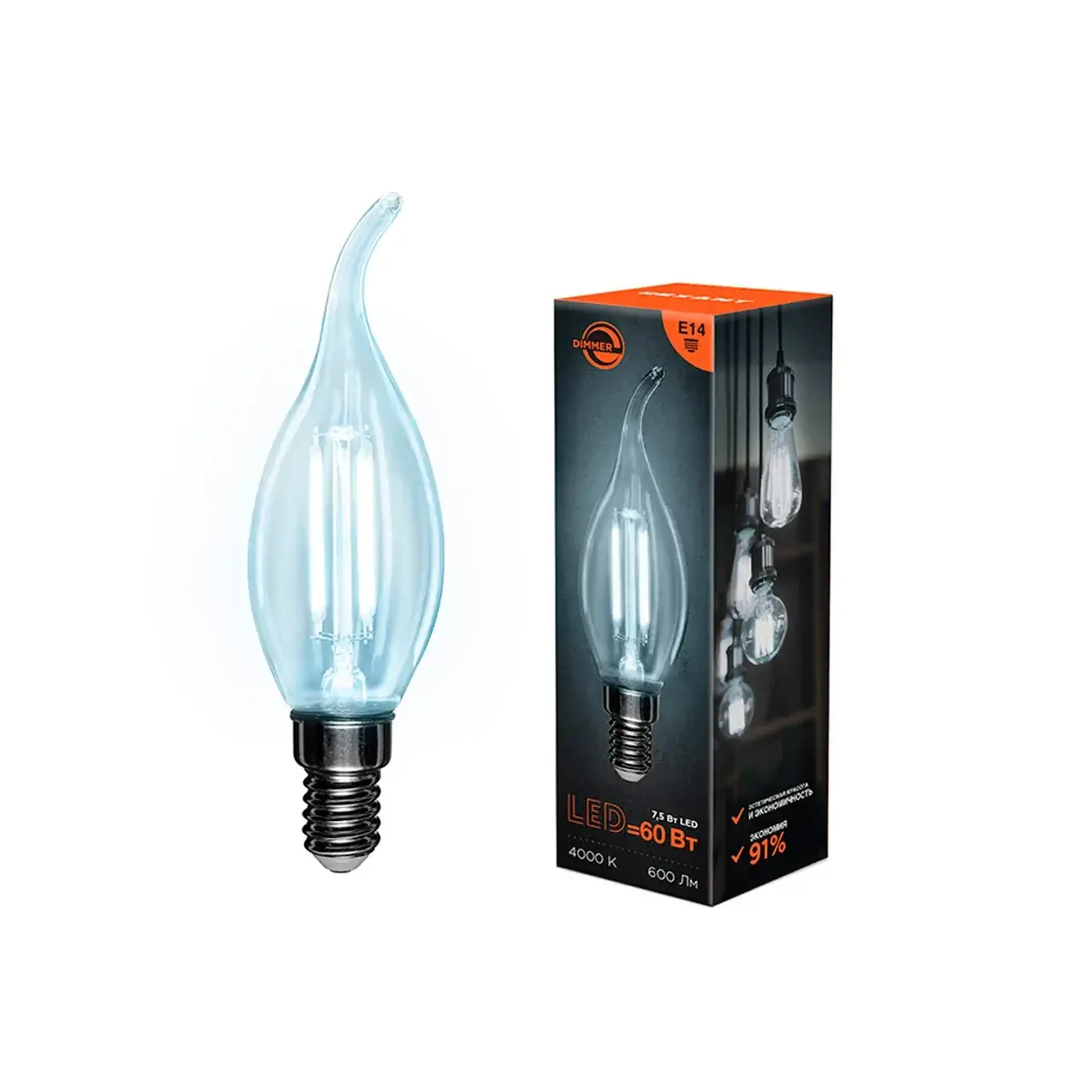 Bec LED cu filament 7.5 W E14 4000 K 220 - 240 V Rexant - Tip formă CN37