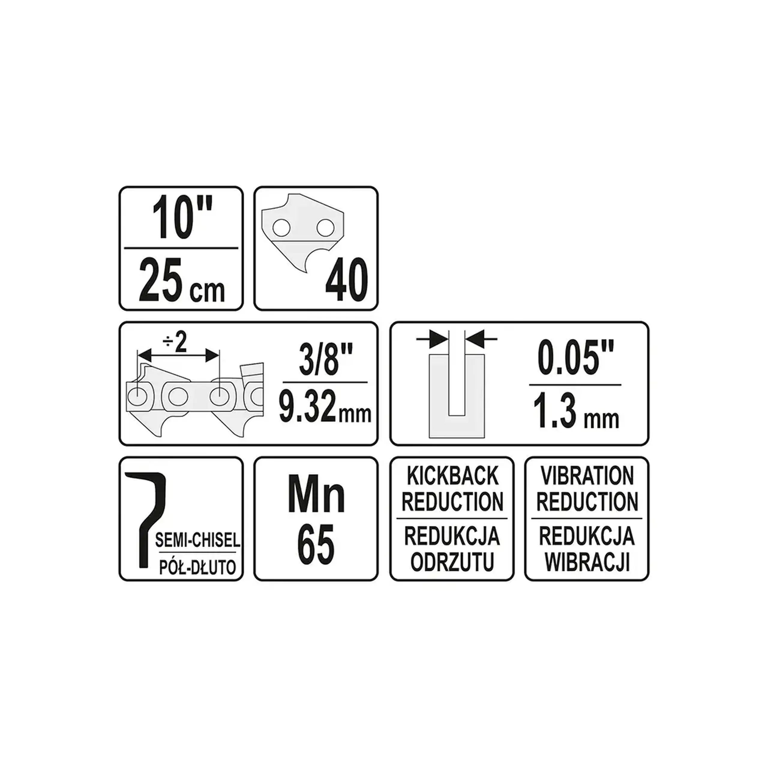 Lanț pentru fierăstrău cu lanț 250 mm 3/8" (9.52 mm) 1.3 mm 1 buc. Yato