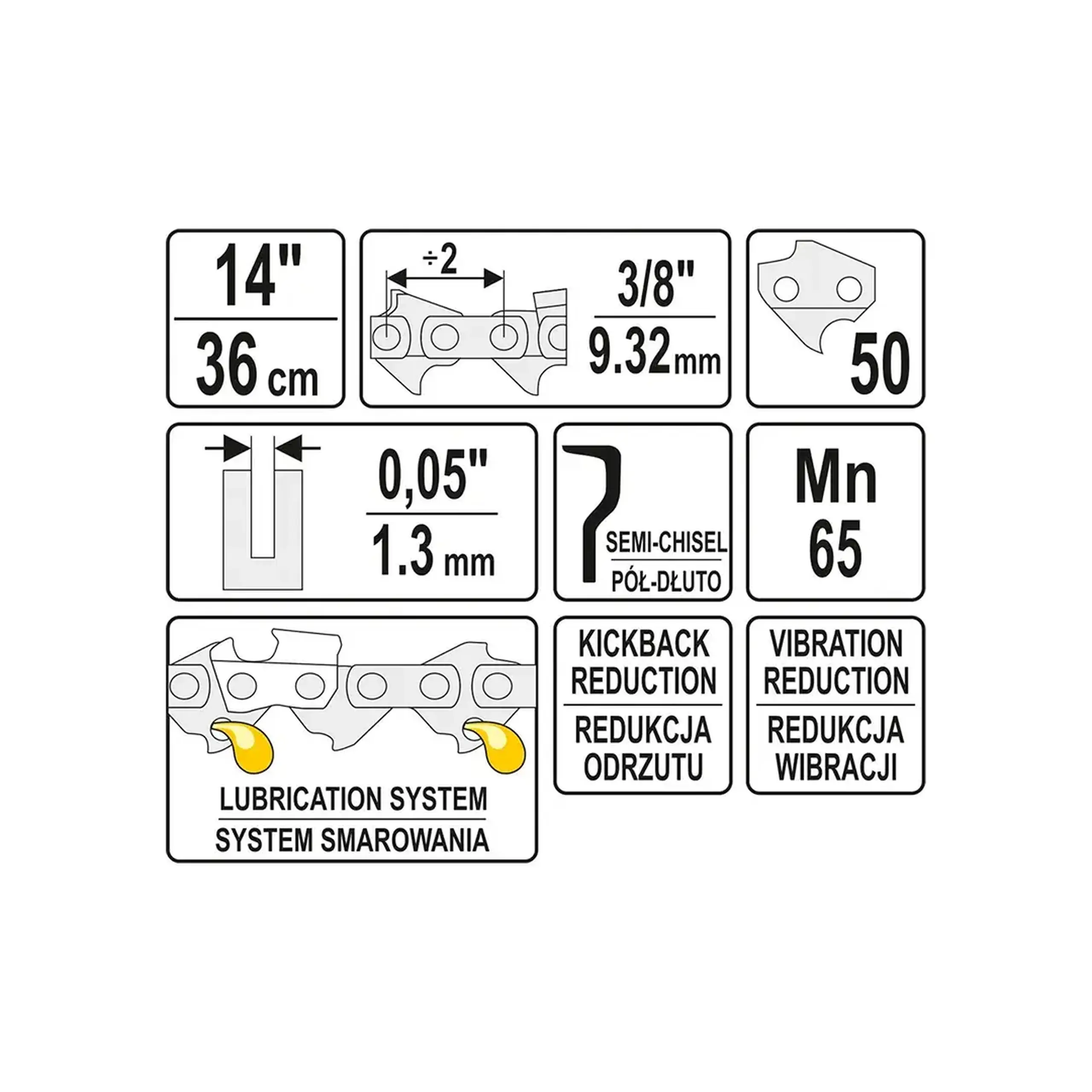 Lanț pentru fierăstrău cu lanț 360 mm 3/8" (9.52 mm) 1.3 mm 1 buc. Yato