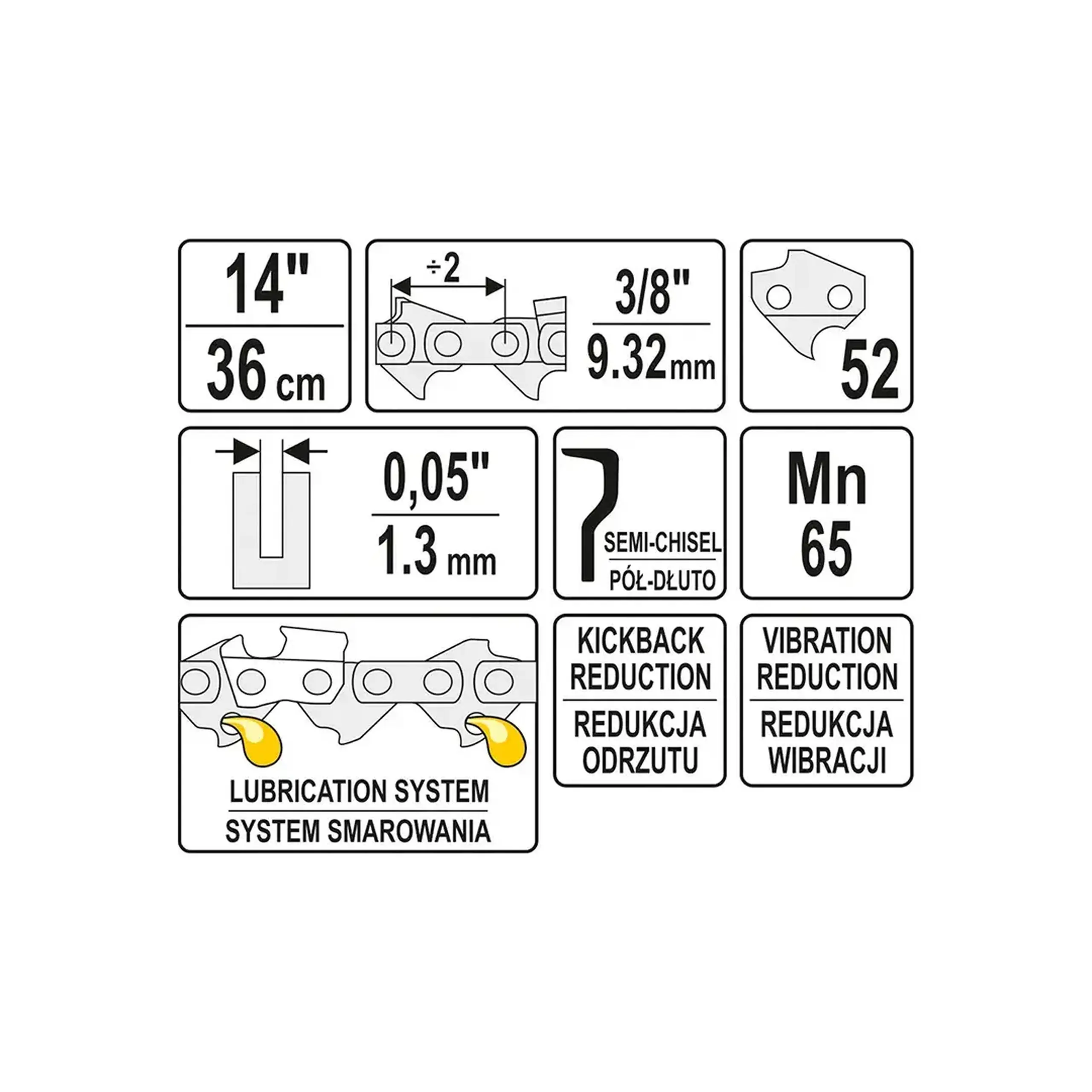 Lanț Pentru fierăstrău cu lanț 360 mm 3/8" (9.52 mm) 1.3 mm 1 buc. Yato