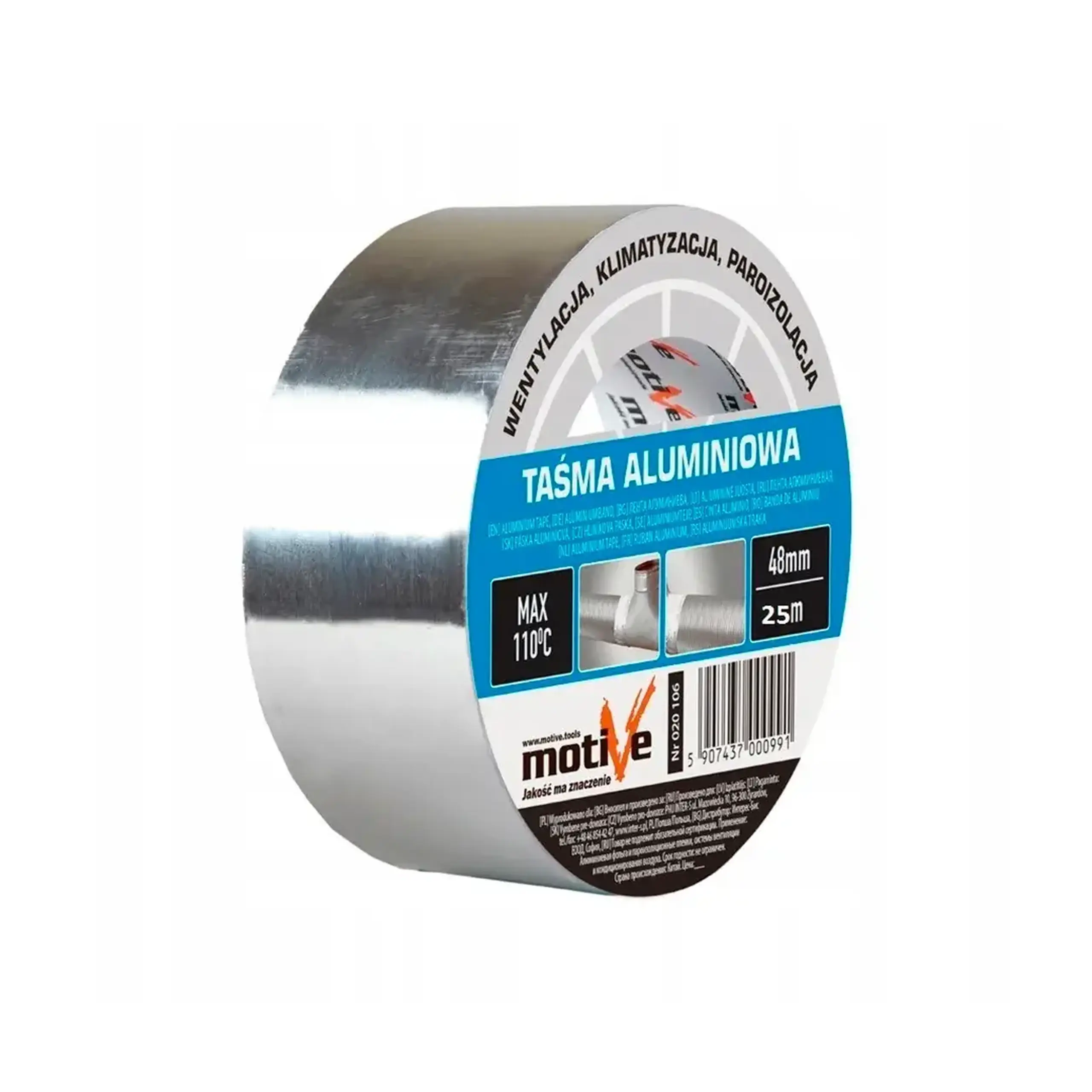 Bandă adezivă din aluminiu Motive 020096 48 mm x 25 m aluminiu