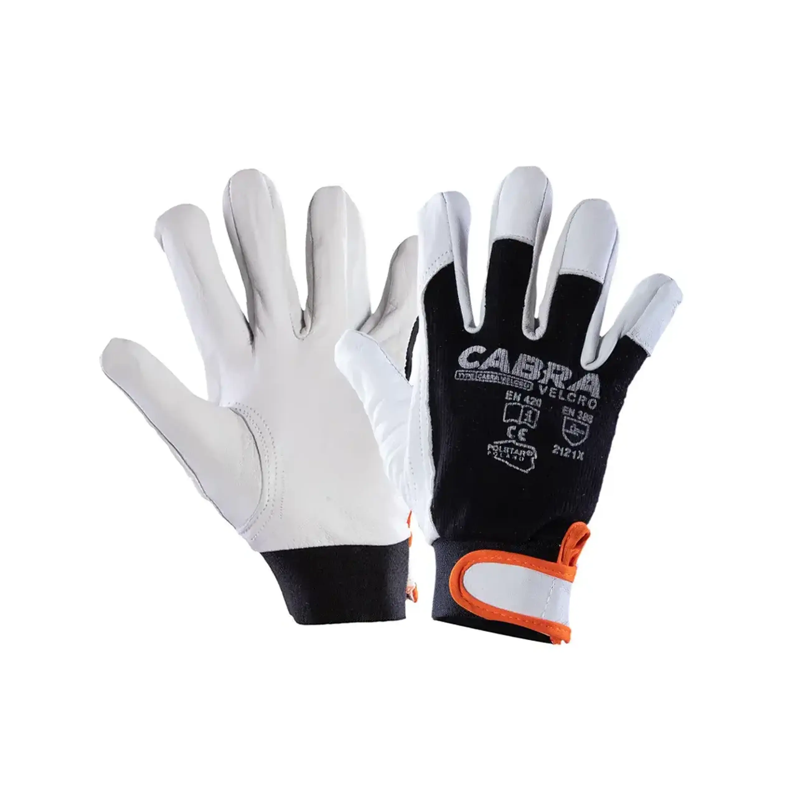 Mănuși de lucru VELCRO 9 Alb/Negru CABRA - Mărime 9