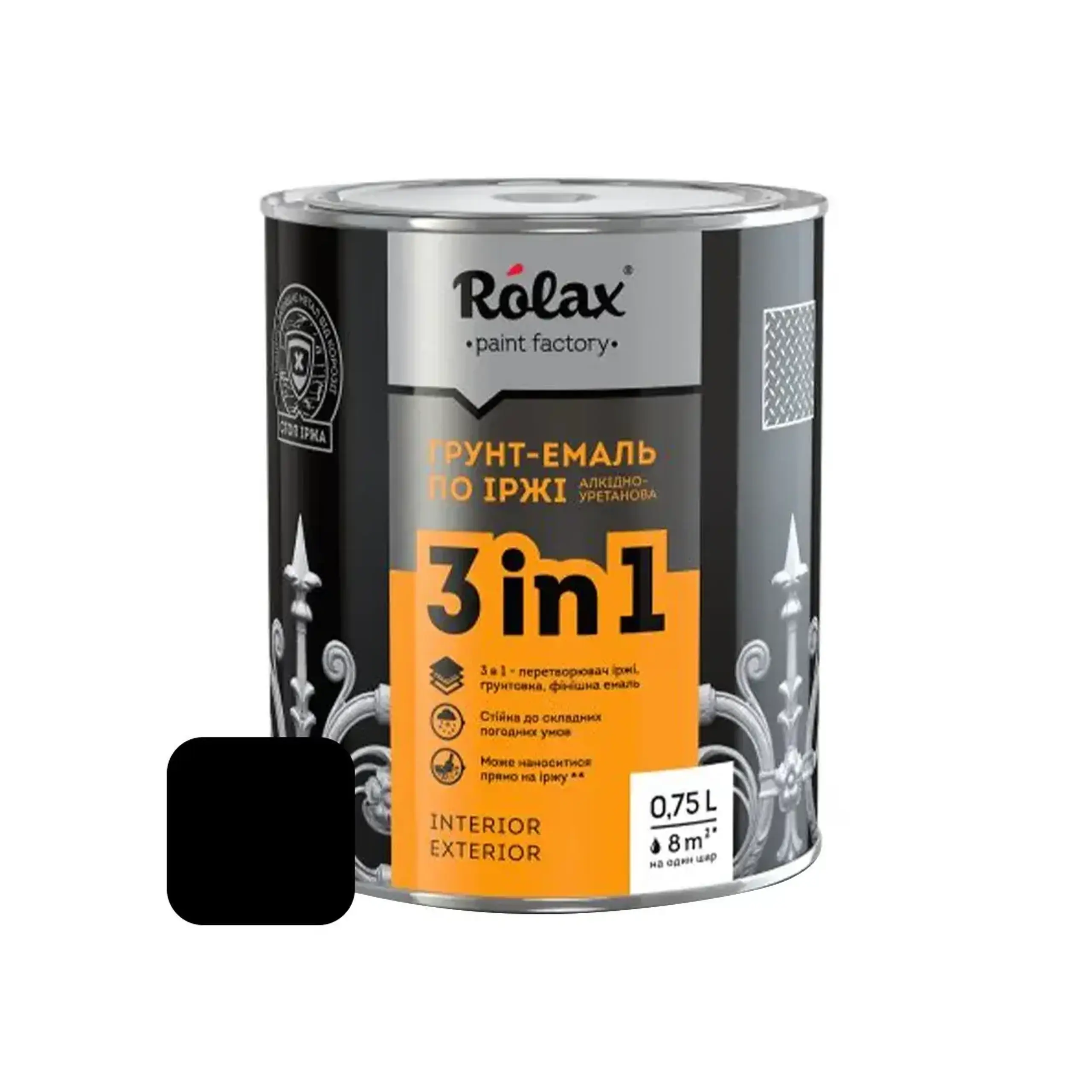 Grund-email pentru rugină 3 în1 Negru 0.75 l Rolax