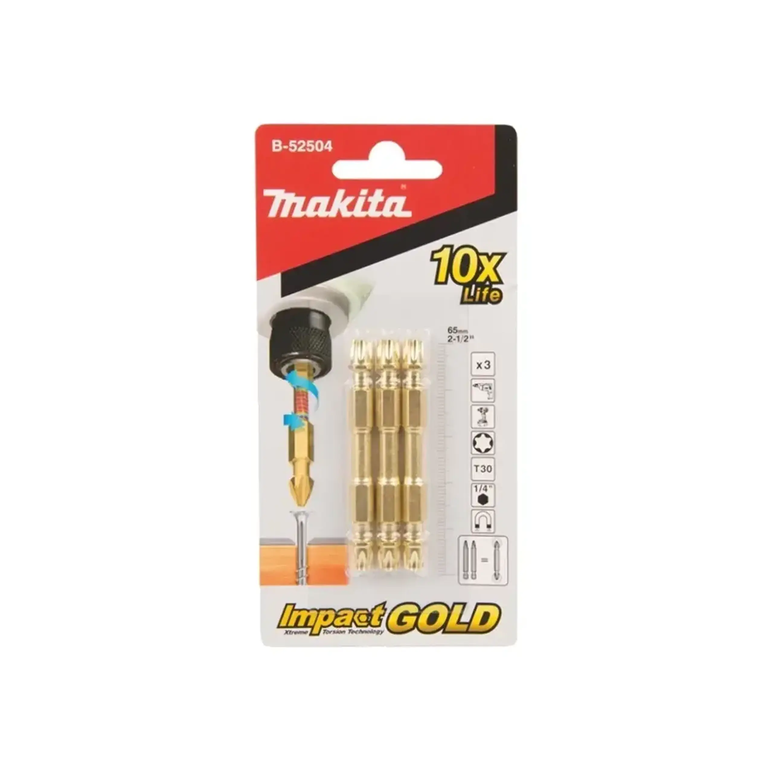 Set biți dubli 3 buc. Impact Gold T30 1/4" 65 mm Makita