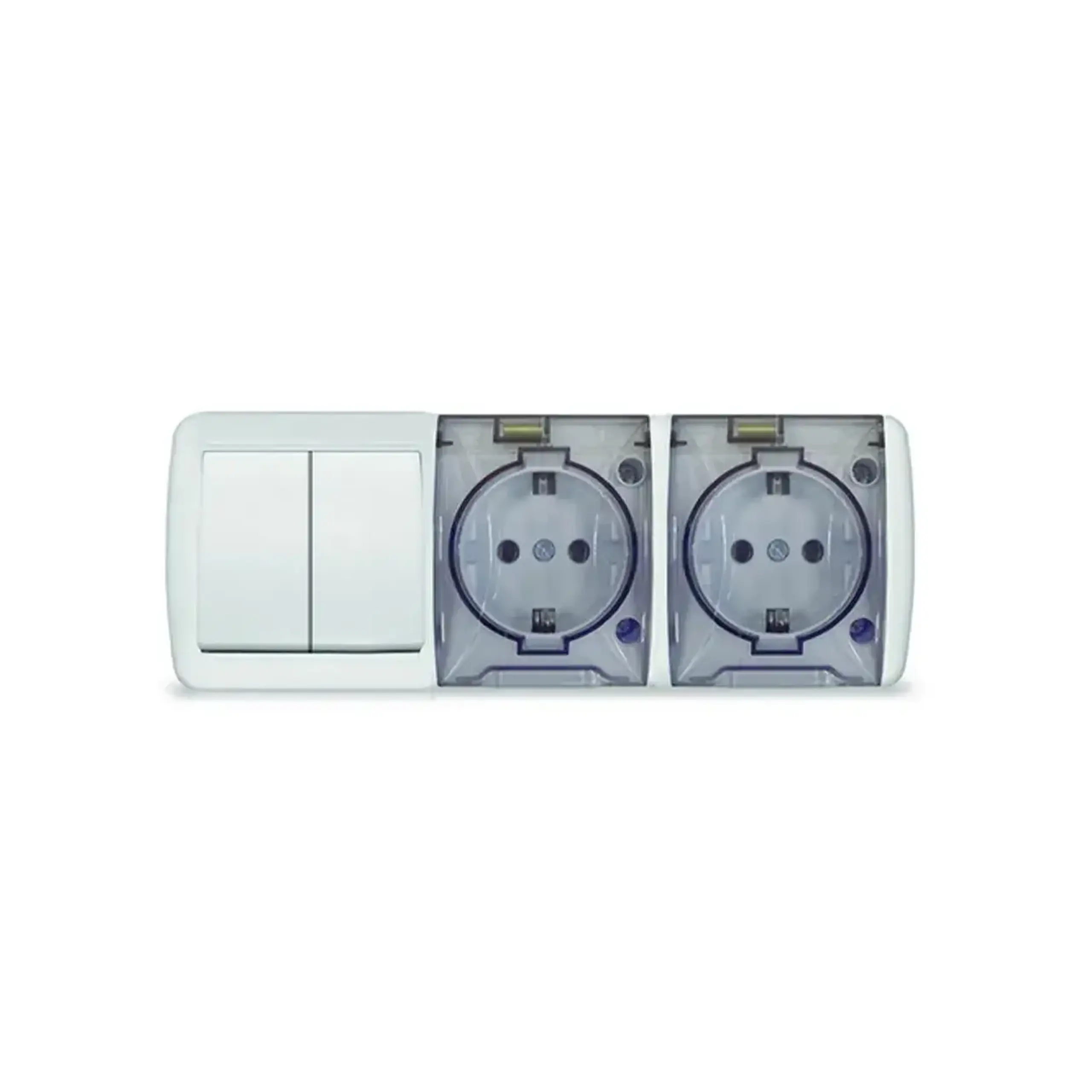 Priză dublă exterioară cu întrerupător dublu 10/16 A 220 - 240 V Alb/Gri Elmos