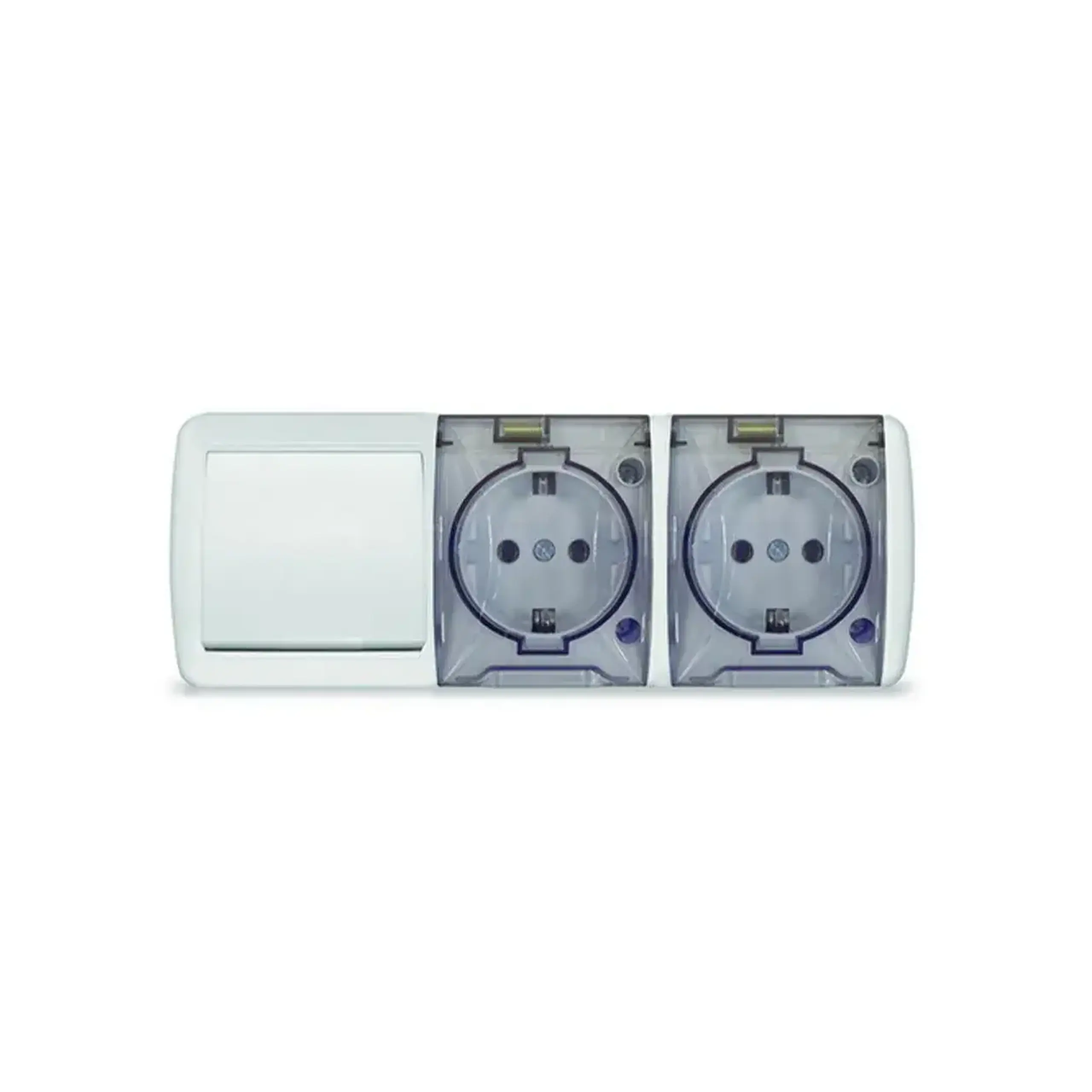 Priză dublă exterioară cu întrerupător 10/16 A 220 - 240 V Alb/Gri Elmos