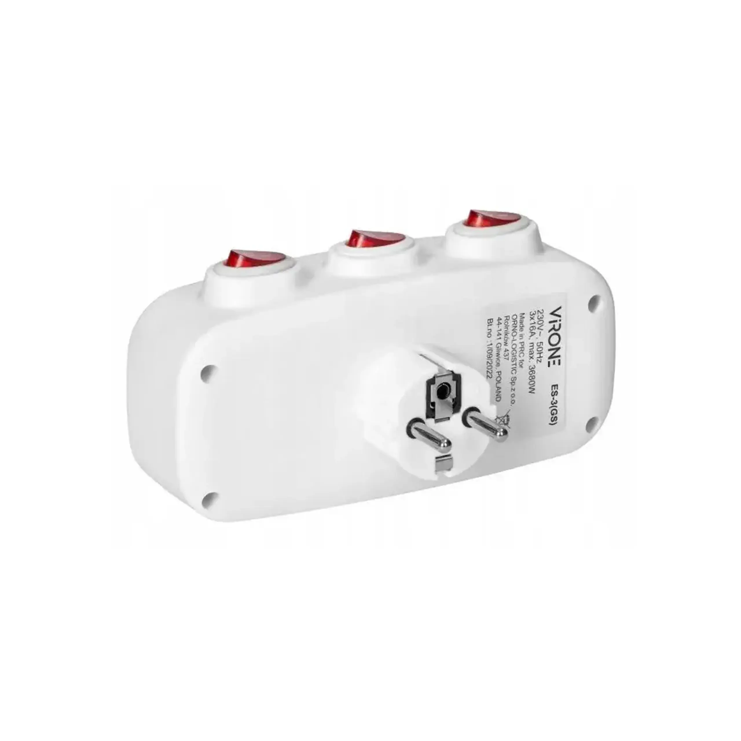 Adaptor triplu cu întrerupător 2P+Z 16 A 220 - 240 V IP20 ORNO