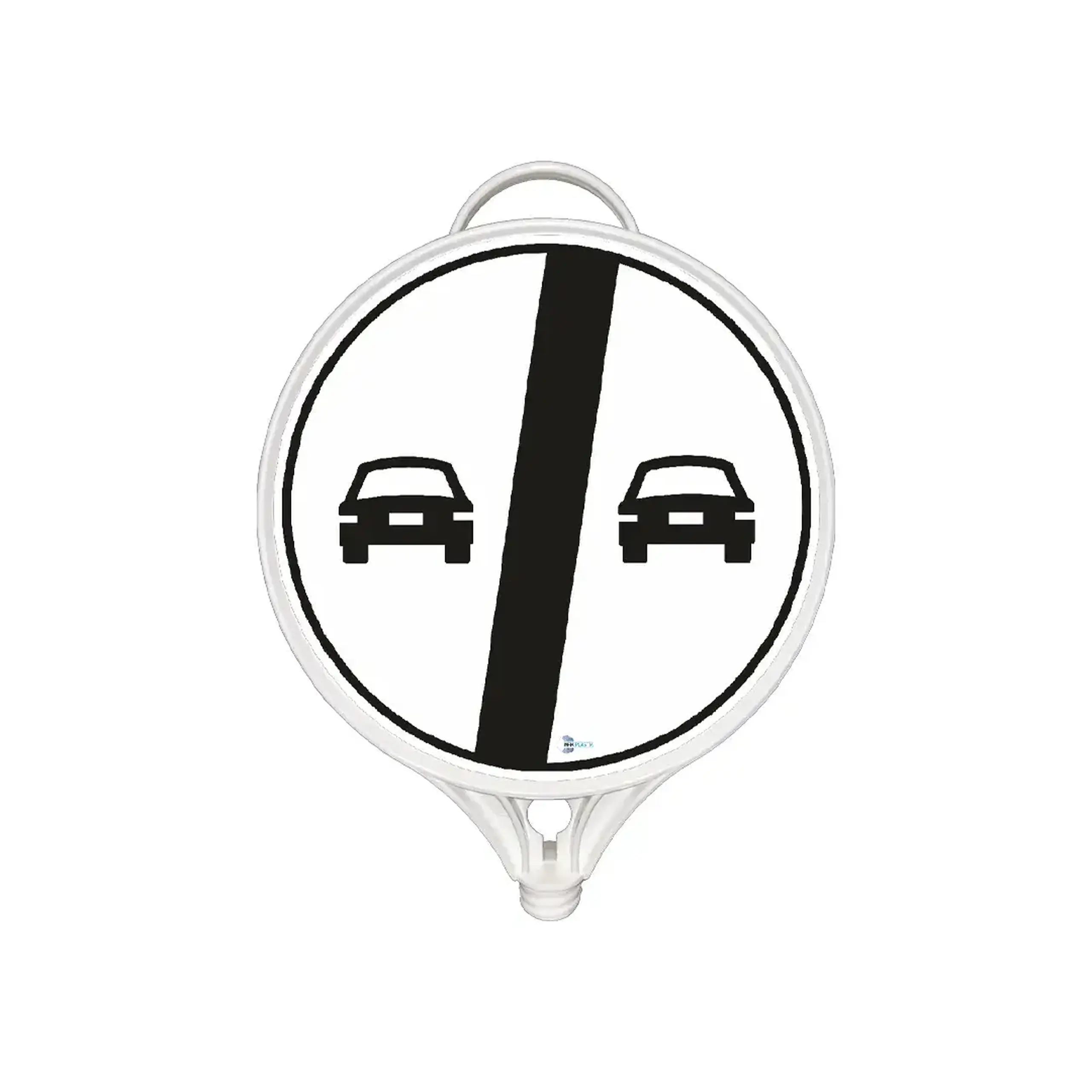 Indicator rutier rotund "Sfârșitul zonei de interzicere a depășirii" 390 x 280 mm Alb MFK