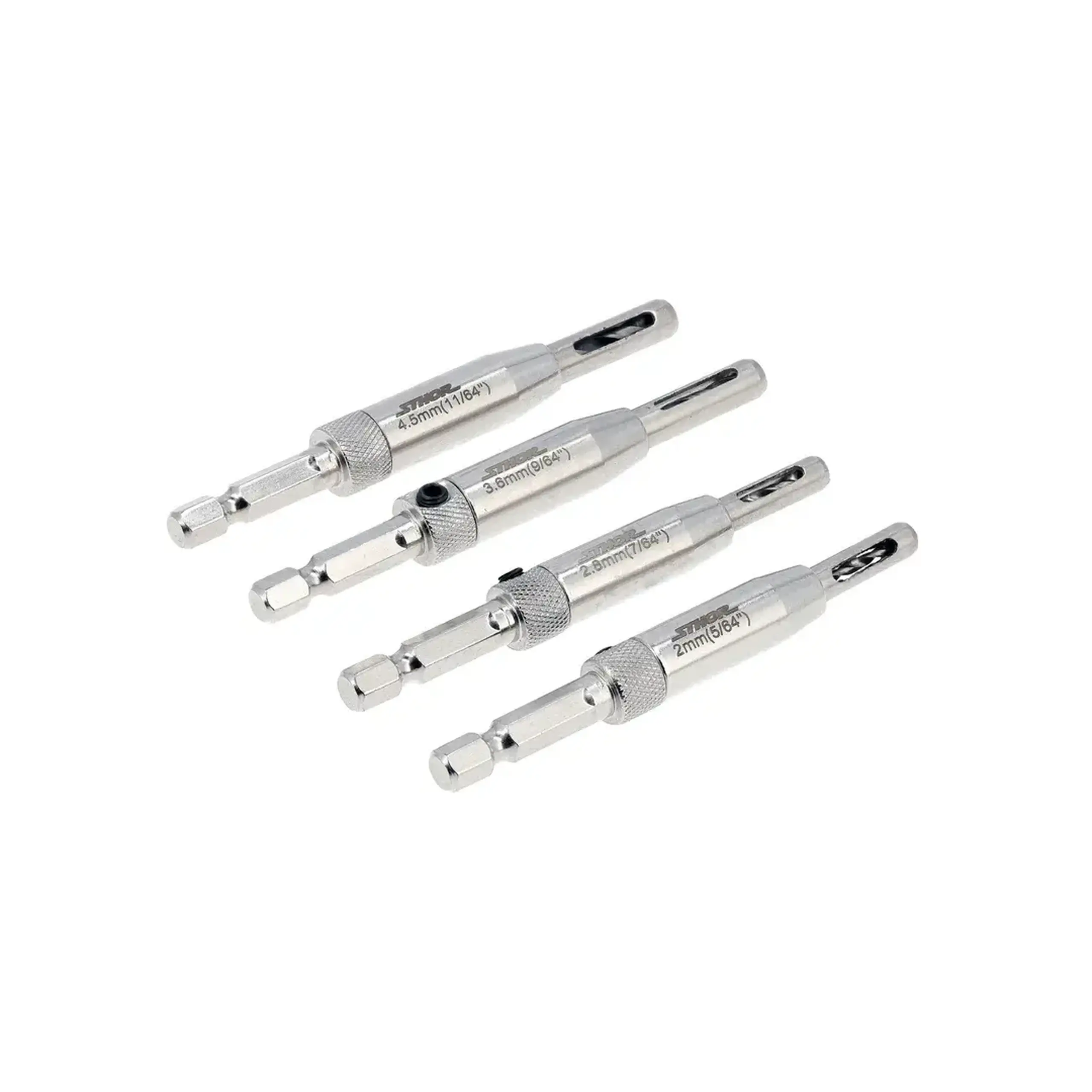 Set burghie cu autocentrare 4 buc. pentru lemn 2 - 4.5 mm Oțel carbon Hexagonal Sthor
