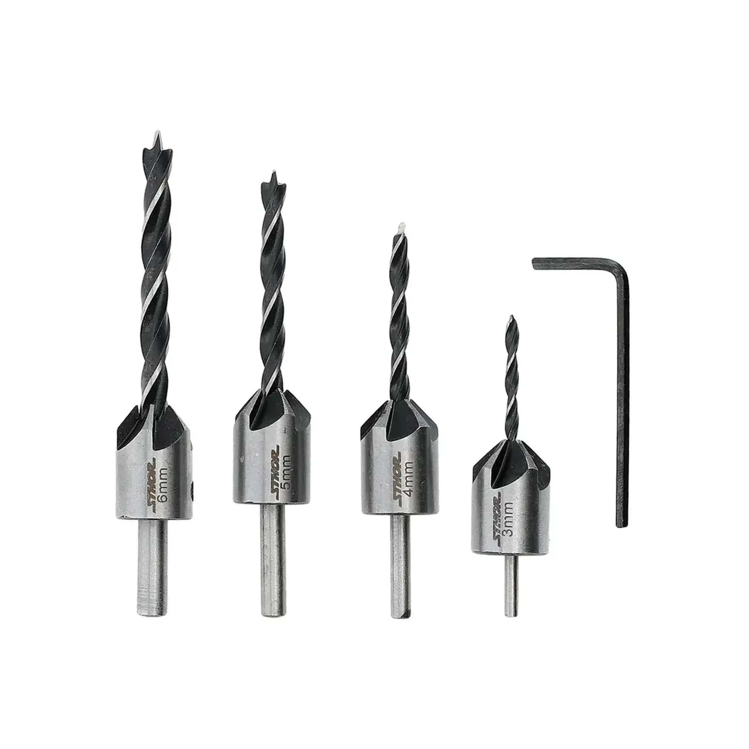 Set burghie cu zencuitor 5 buc. pentru lemn 3 - 6 mm Oțel HSS Cilindric Sthor