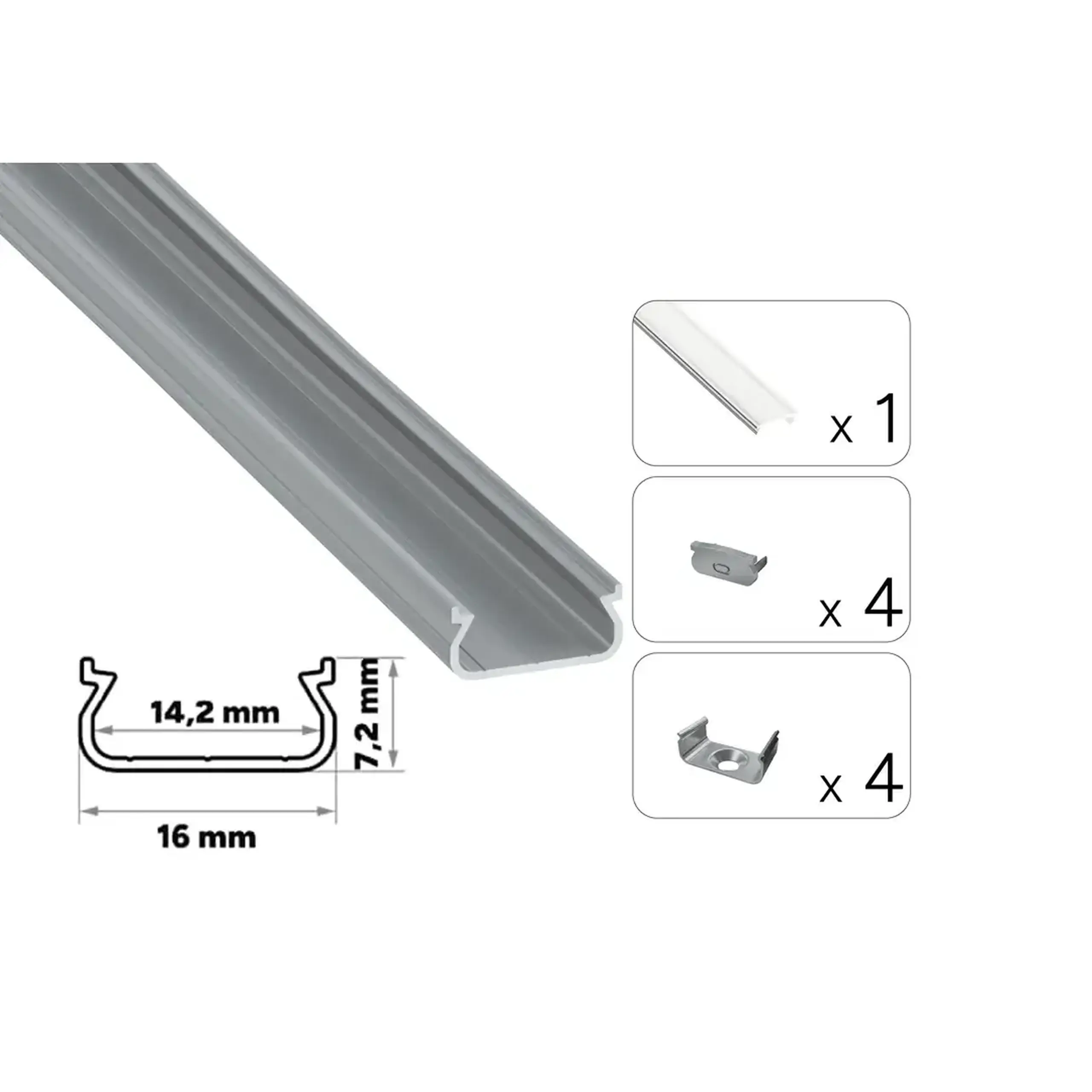 Profil din aluminiu cu dispersor TEKKNI ORRE 2020 x 16 x 7.2 mm Lumines