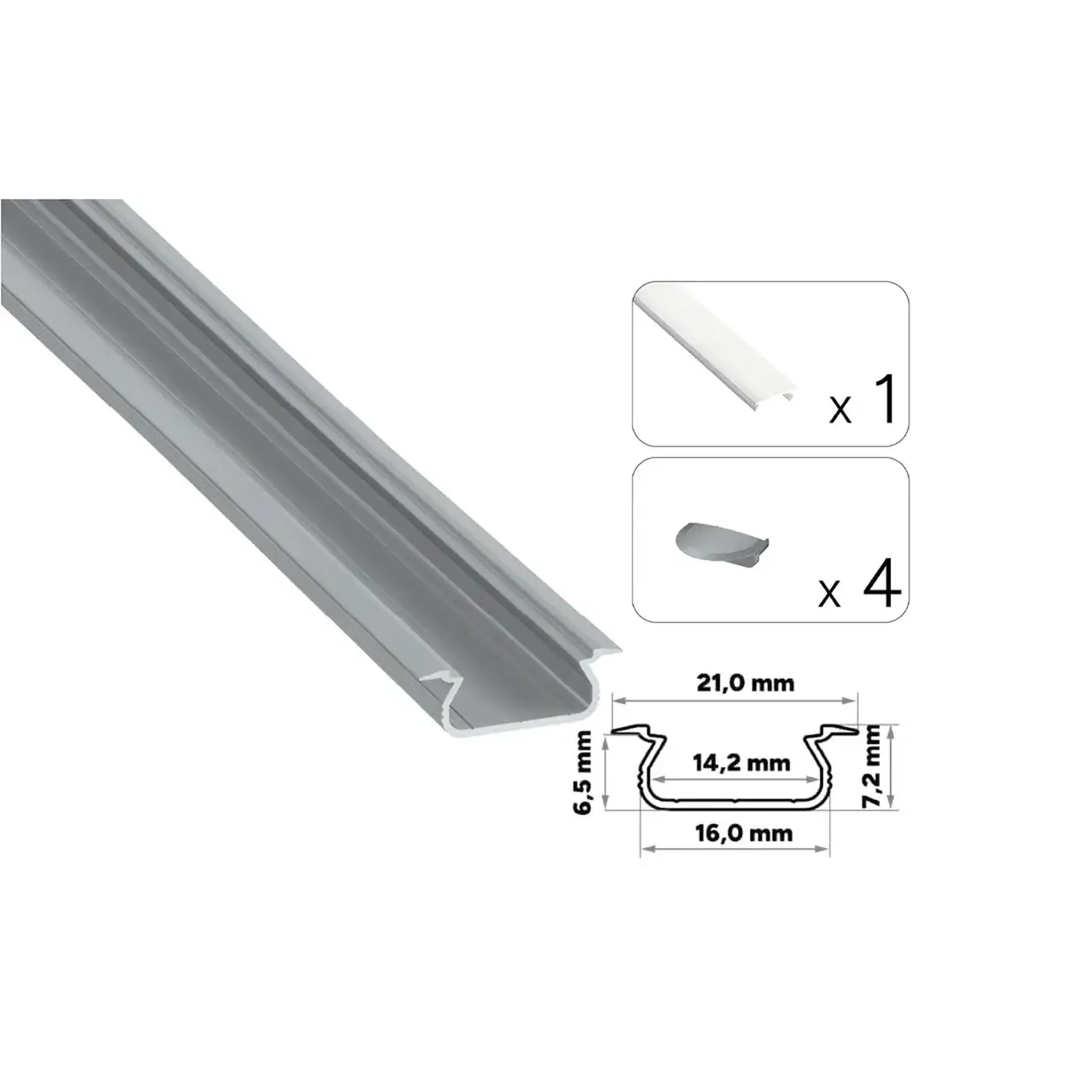 Profil din aluminiu cu dispersor TEKKNI SELDE 2020 x 21 x 7.2 mm Lumines