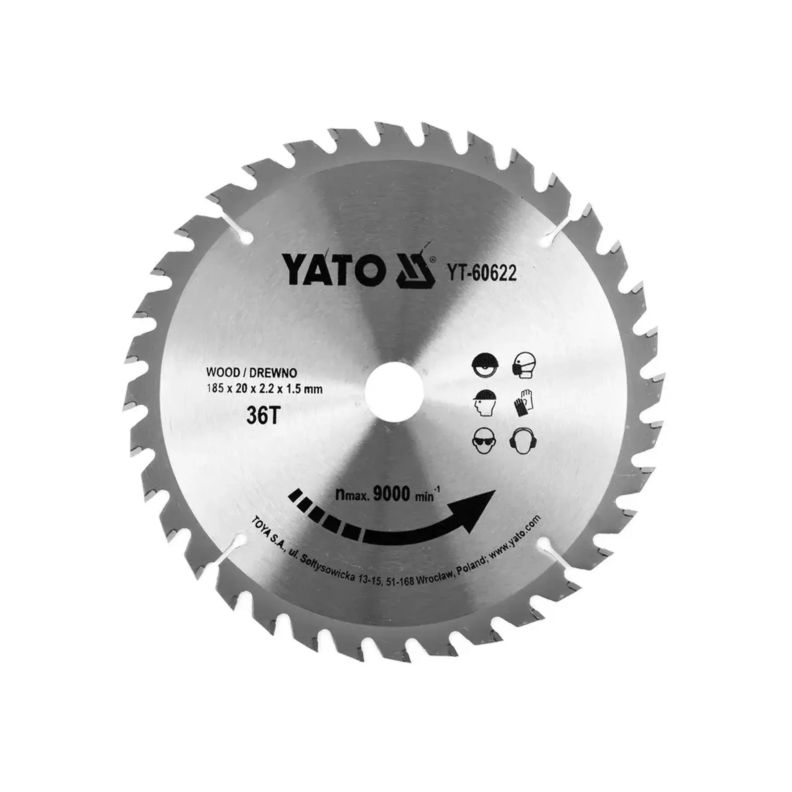 Disc de tăiat lemn 185 * 20 mm Yato - 185 * 36