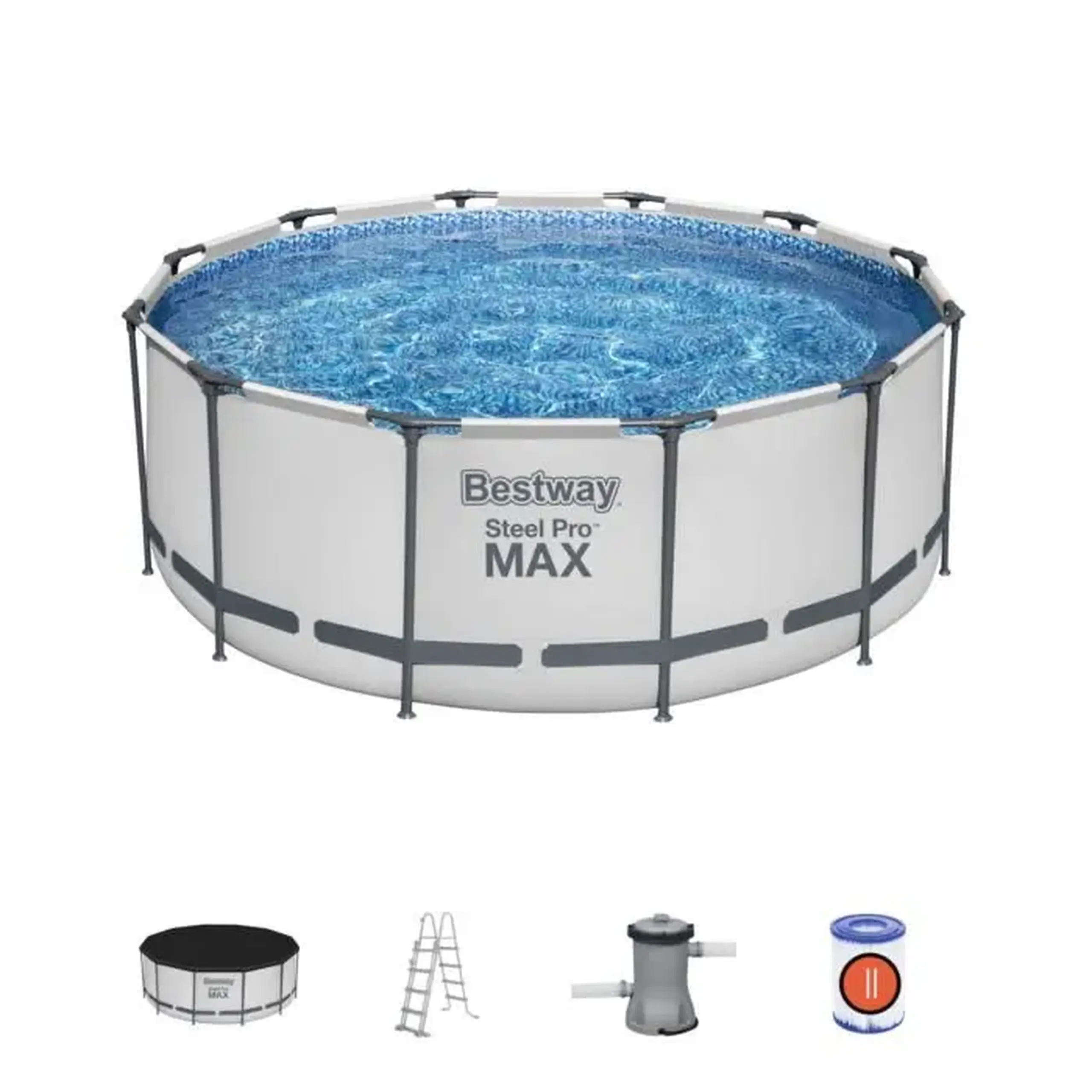 Set de piscina, Bestway, BWA 053 Steel Pro MAX, cu cadru metalic, 366cmx122cm, Poliester/PVC, Gri, fara pompa de filtrare
