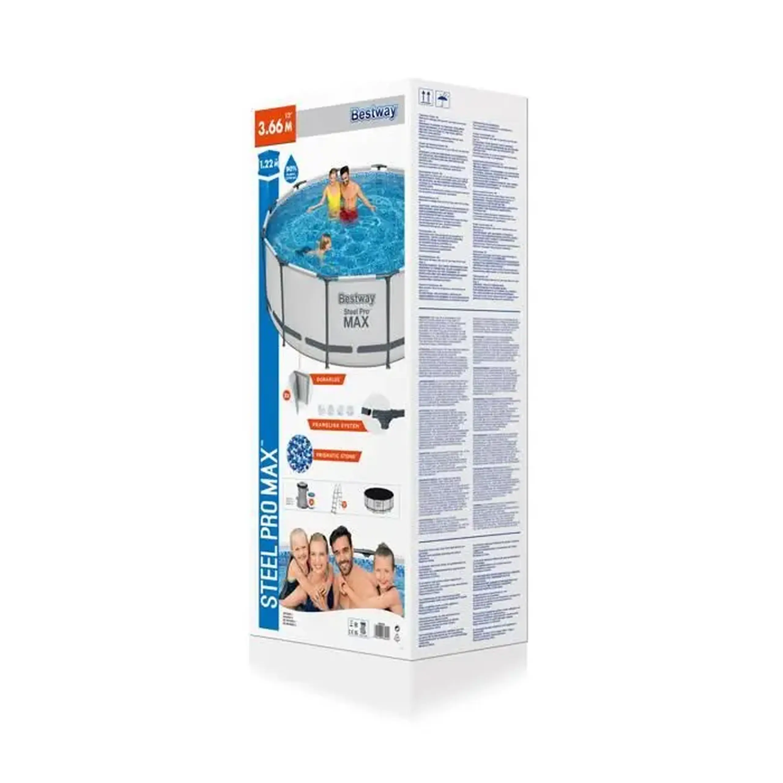 Set de piscina, Bestway, BWA 053 Steel Pro MAX, cu cadru metalic, 366cmx122cm, Poliester/PVC, Gri, fara pompa de filtrare