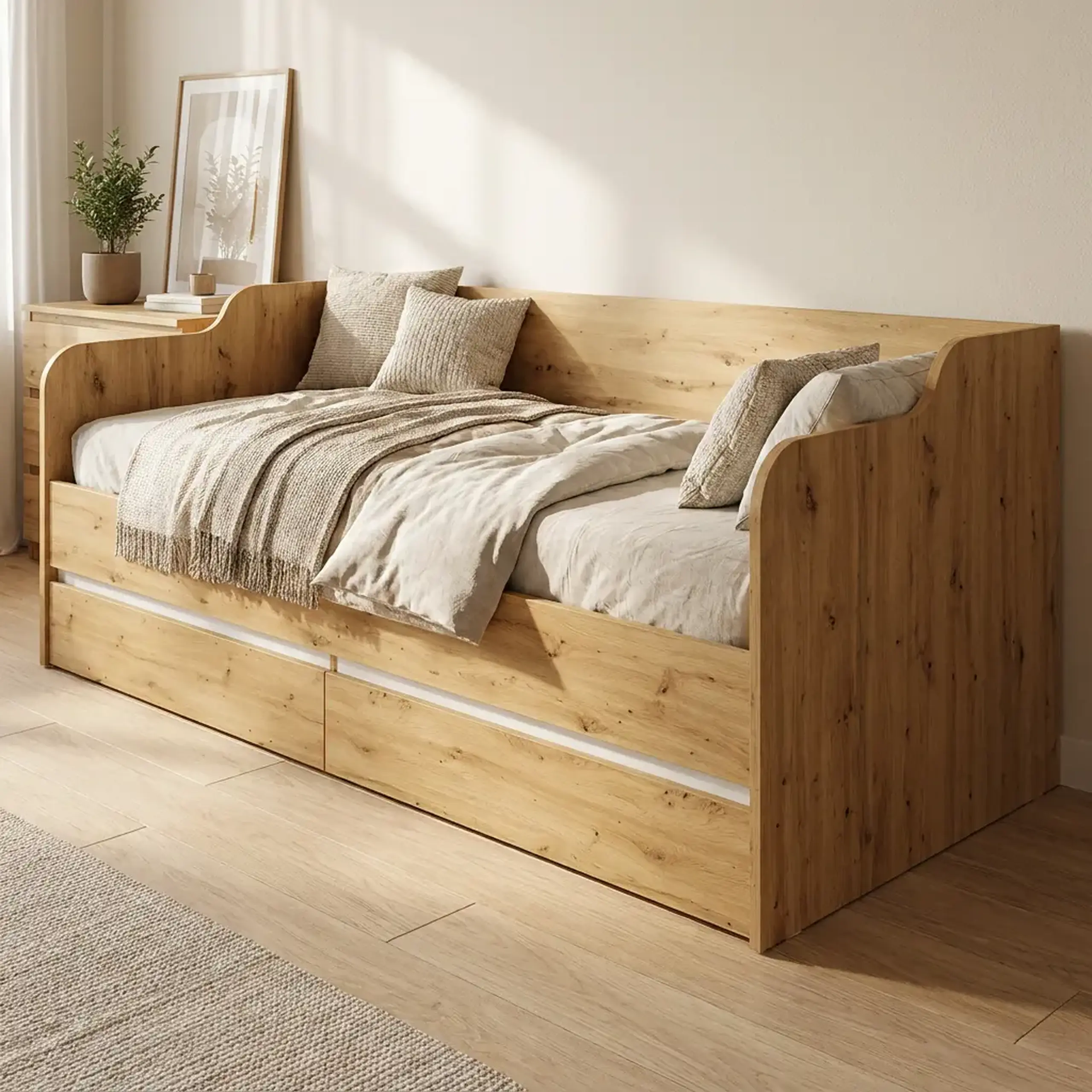 Pat 4home Ideea 200x90 cm, Stejar Artizanal/Nimfea Alba