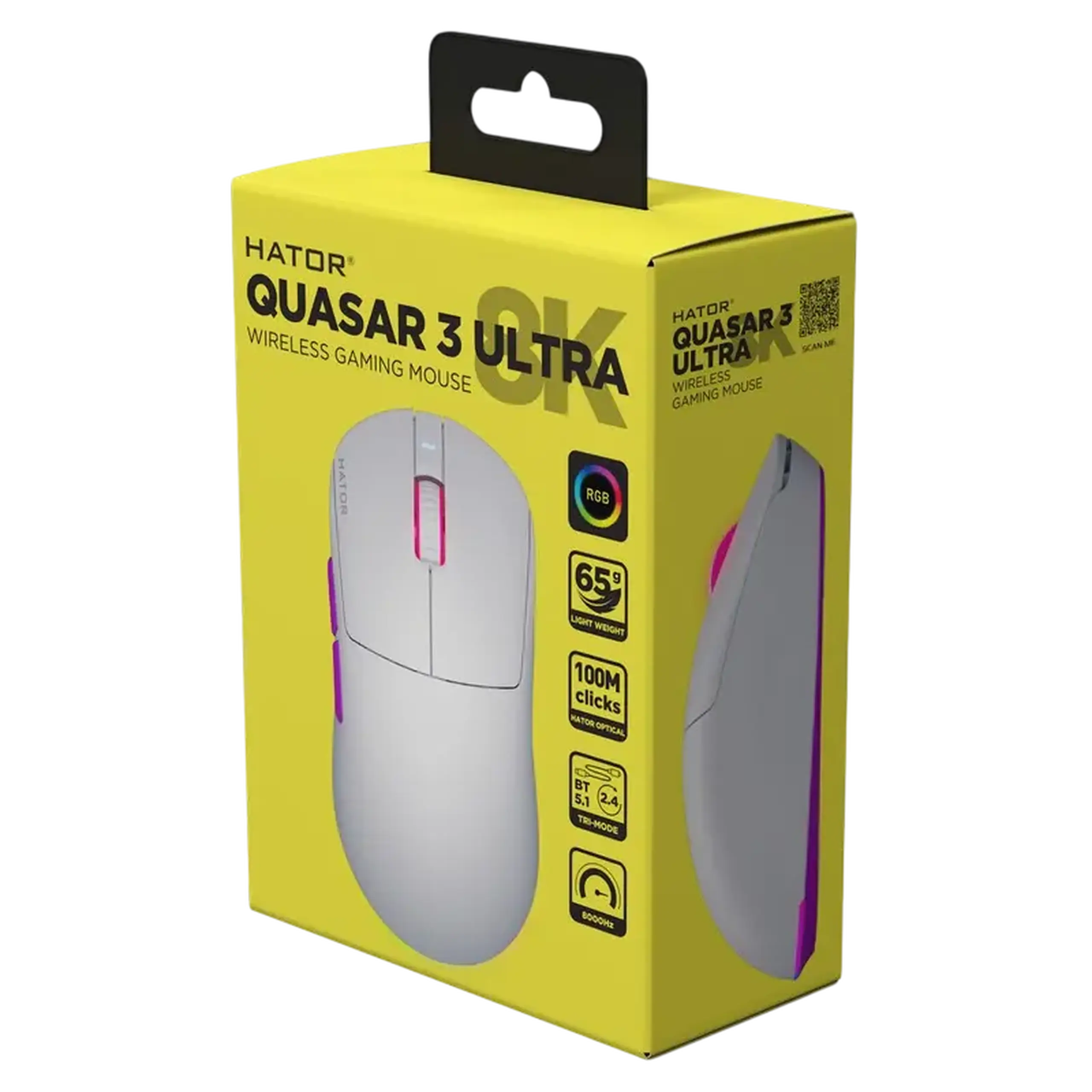 Gaming Mouse HATOR Quasar 3 8K, Alb