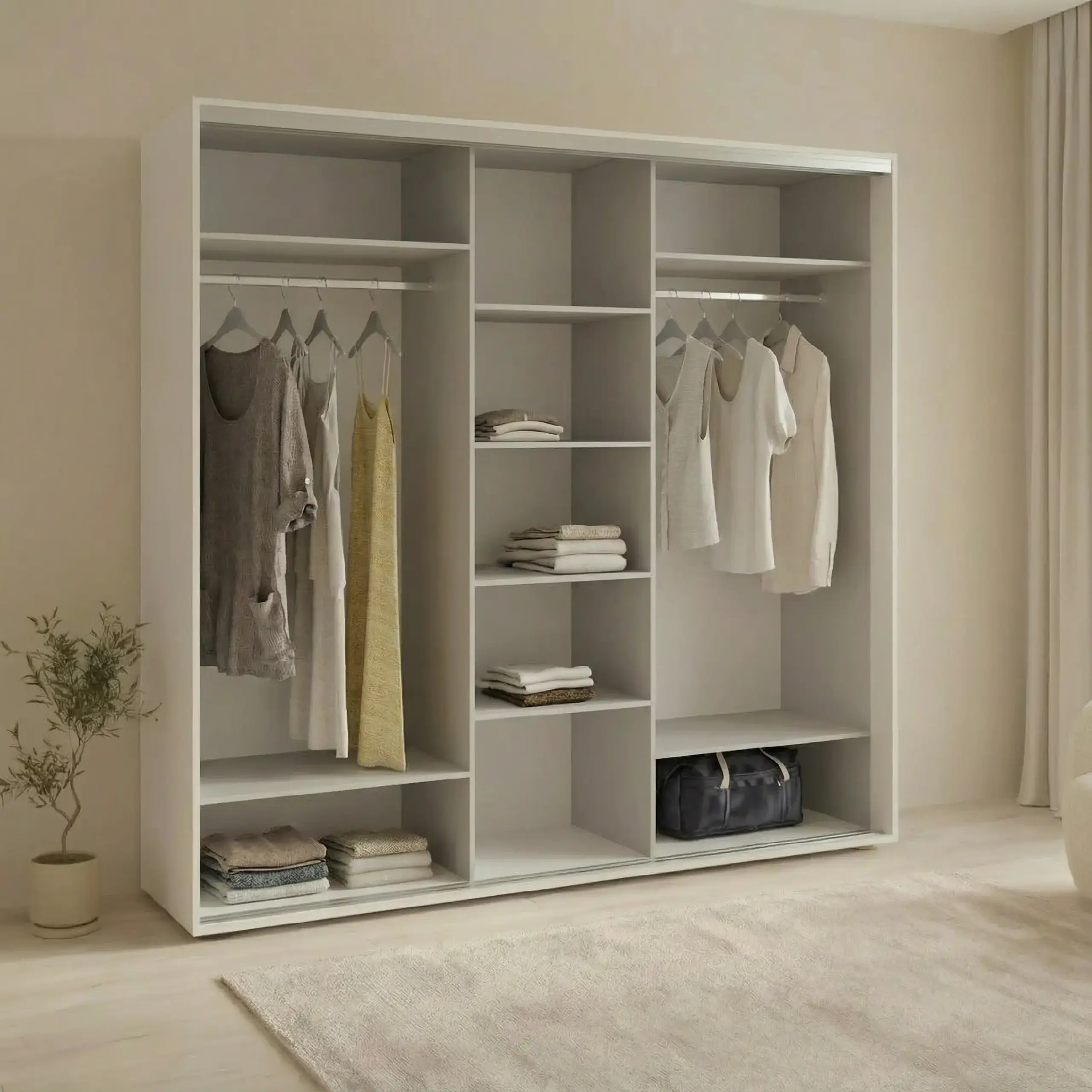 Dulap Cupe Fenix cu 3 usi, 3 PAL, Alb, 260x60x240 cm