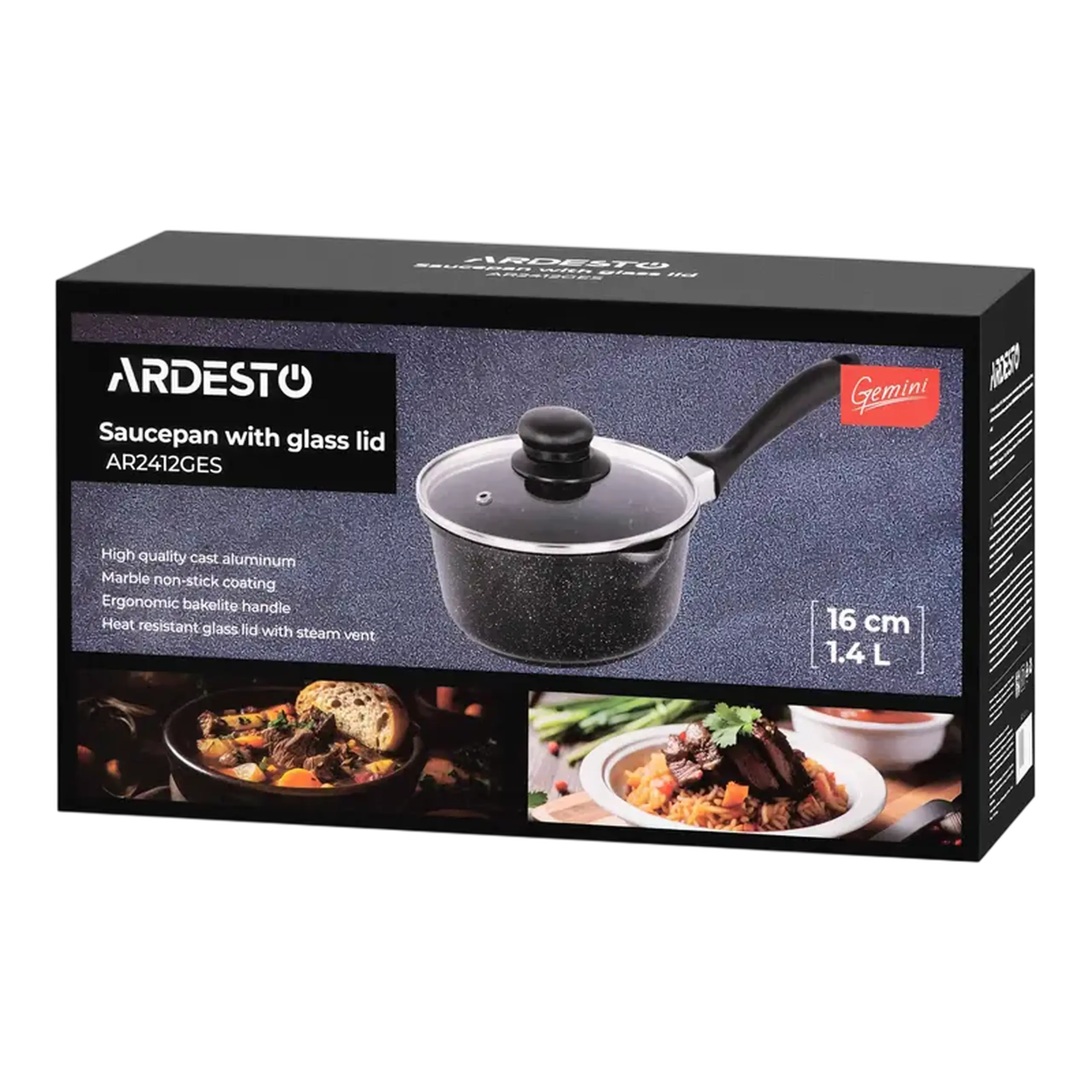 Căuș Ardesto AR2412GES, 1,4L, 16cm, Negru