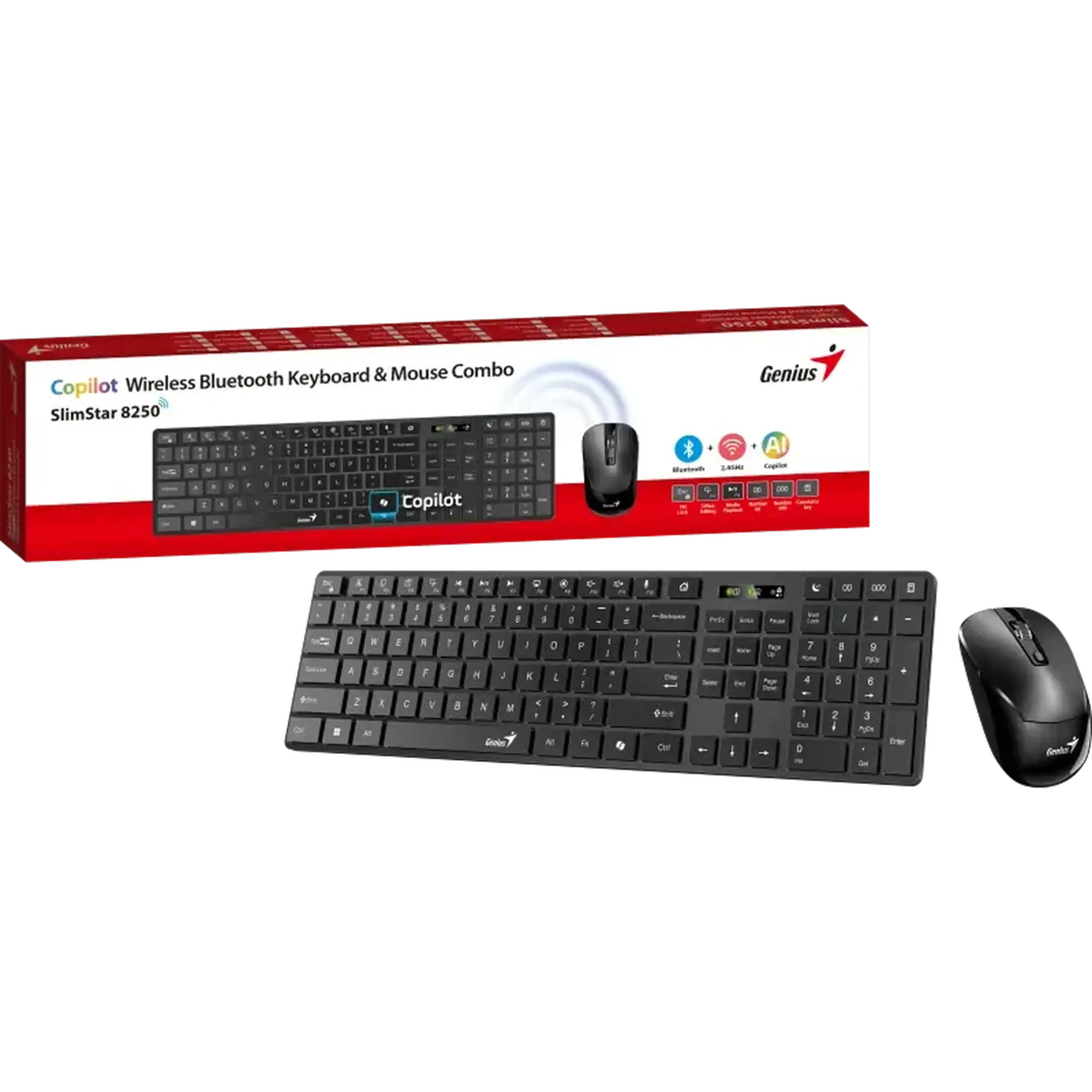 Set Tastatură + Mouse Genius SlimStar 8250, Fără fir, Negru