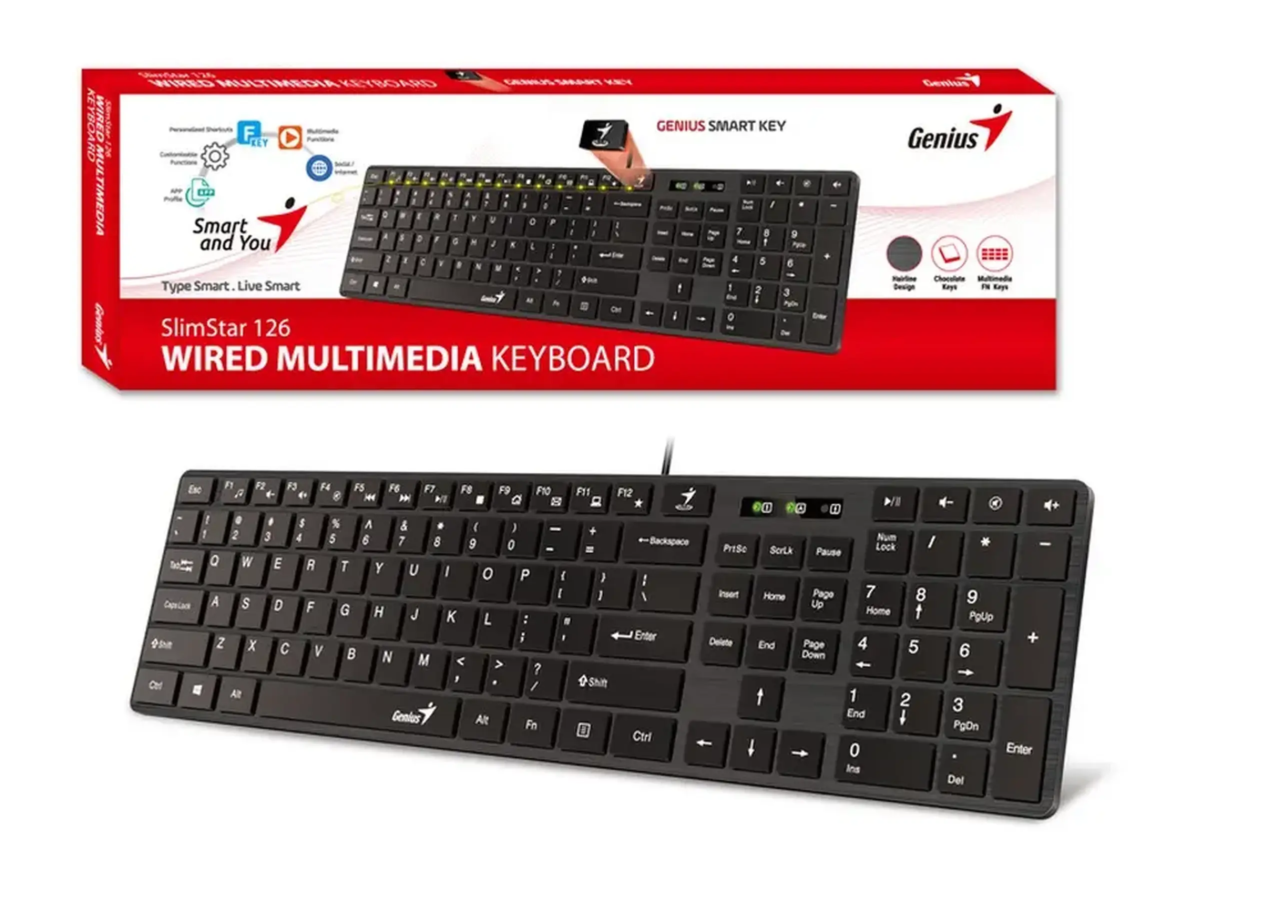Tastatură Genius SlimStar 126, Cu fir, Negru