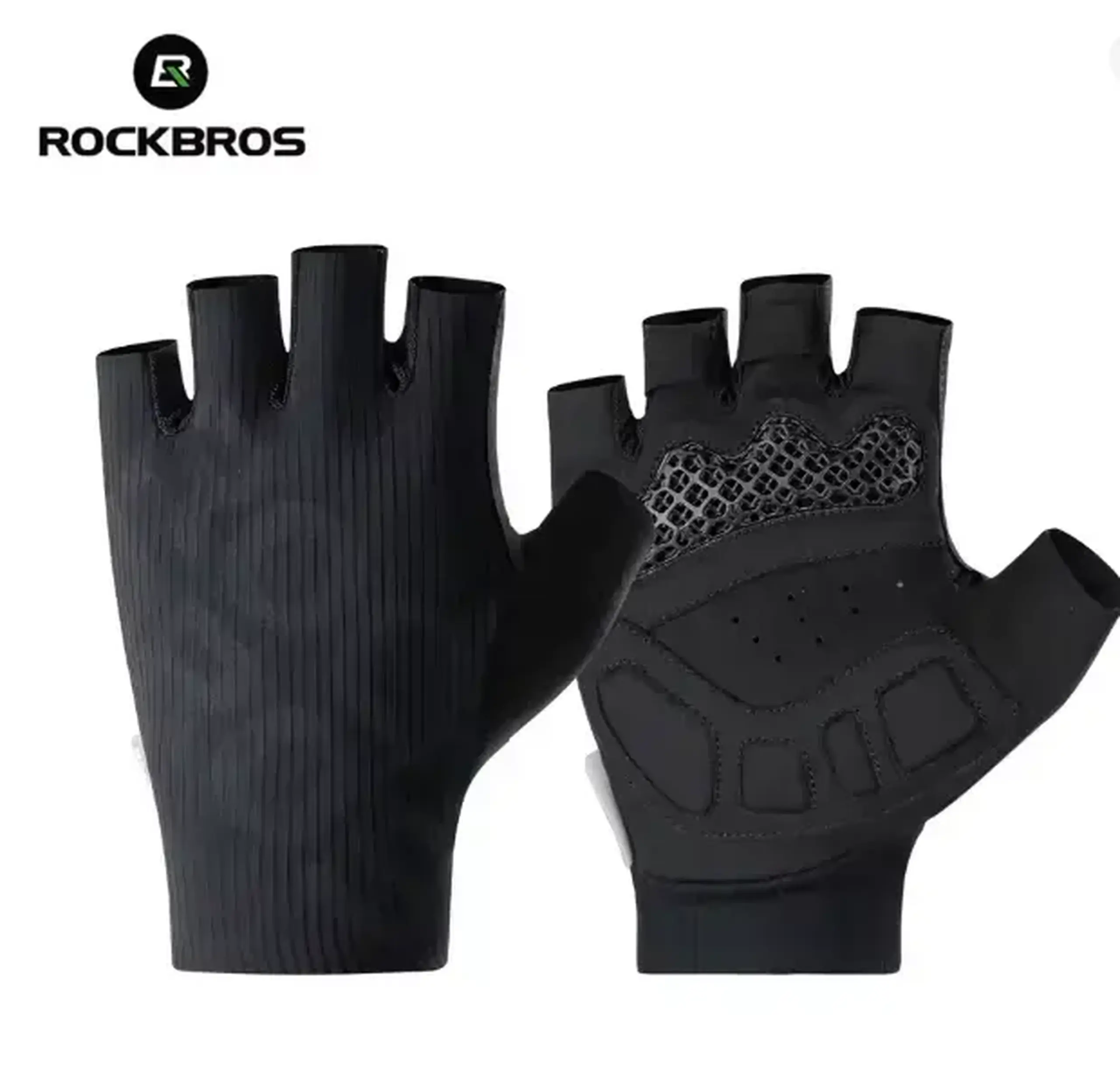 Manusi de ciclism ROCKBROS, cu jumatate de deget, L, Negru – 16220052