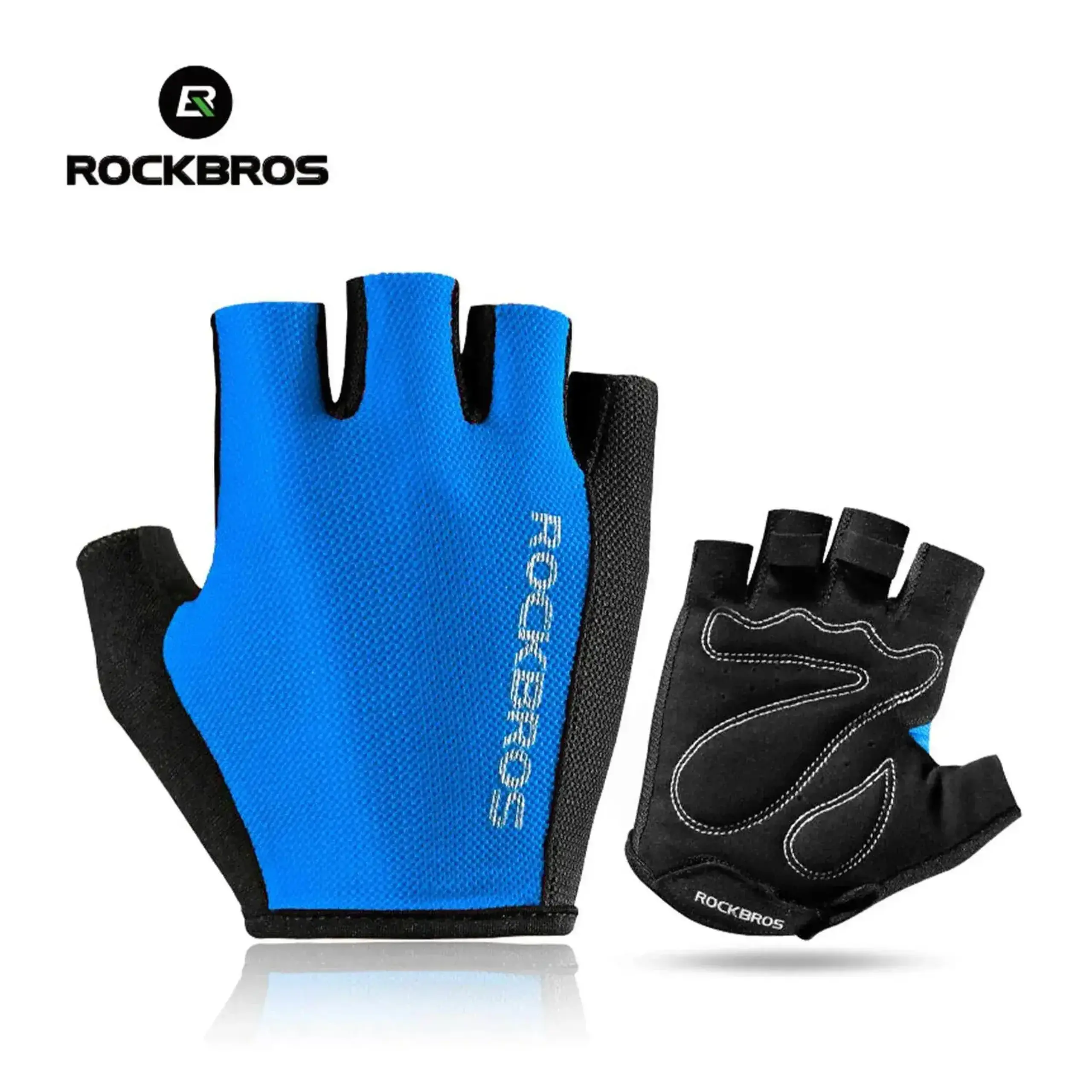 Manusi de ciclism ROCKBROS, cu jumatate de deget,M, XL, Negru/Albastru – S099BL