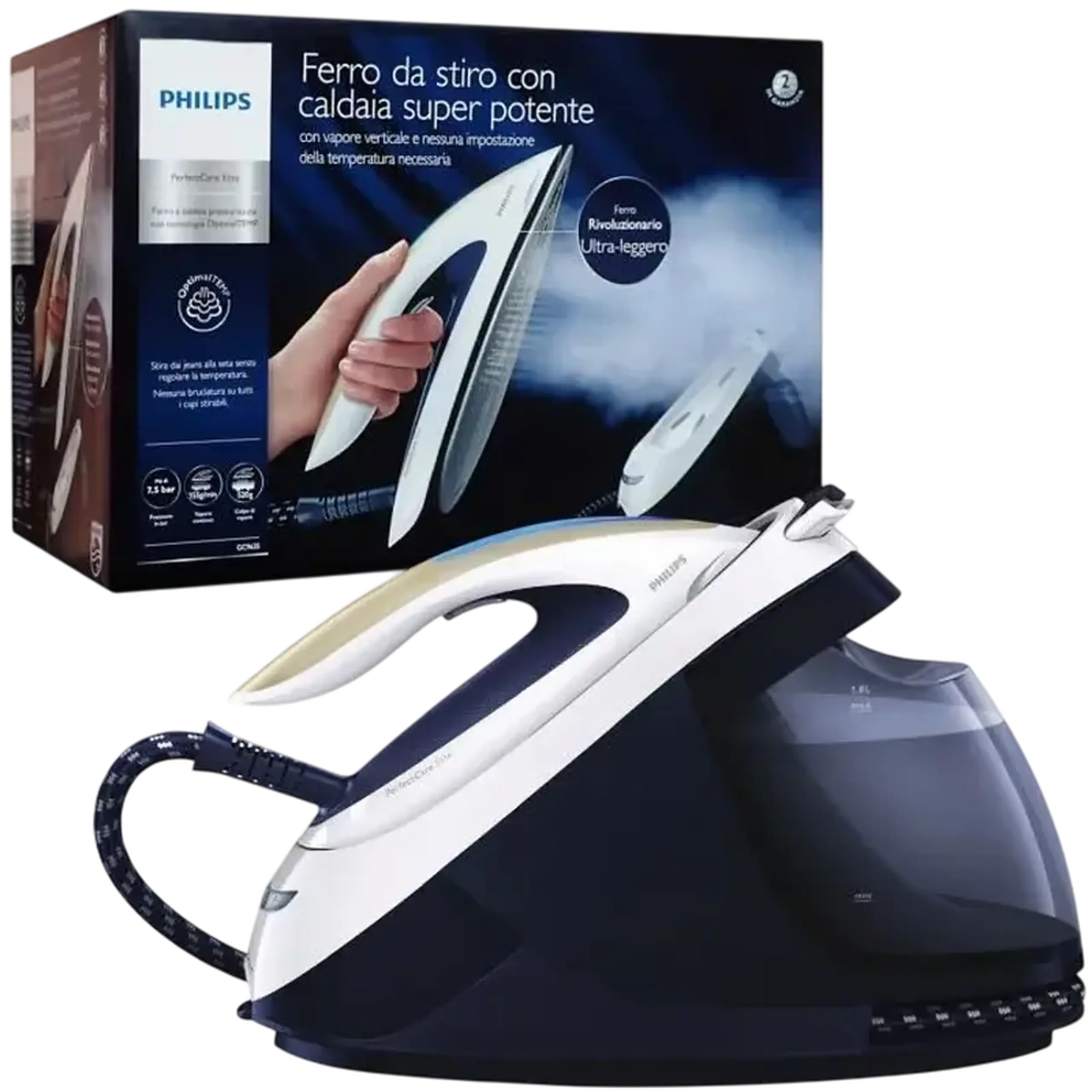 Fier de călcat cu generator de abur Philips GC9635/20, 2700W, Albastru