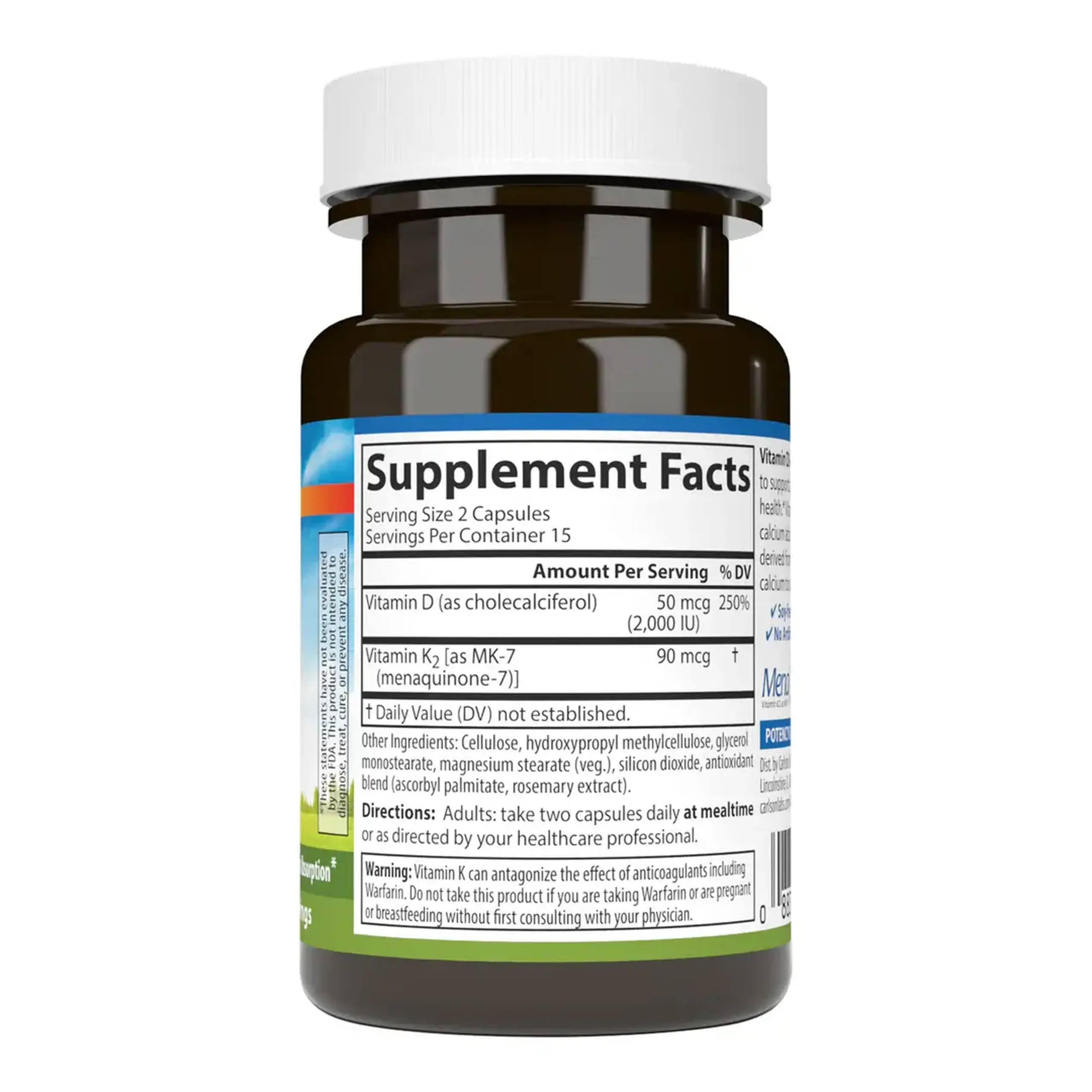 Carlson, Vitamin D-3 2000 IU + K2 90 mcg, 30 caps
