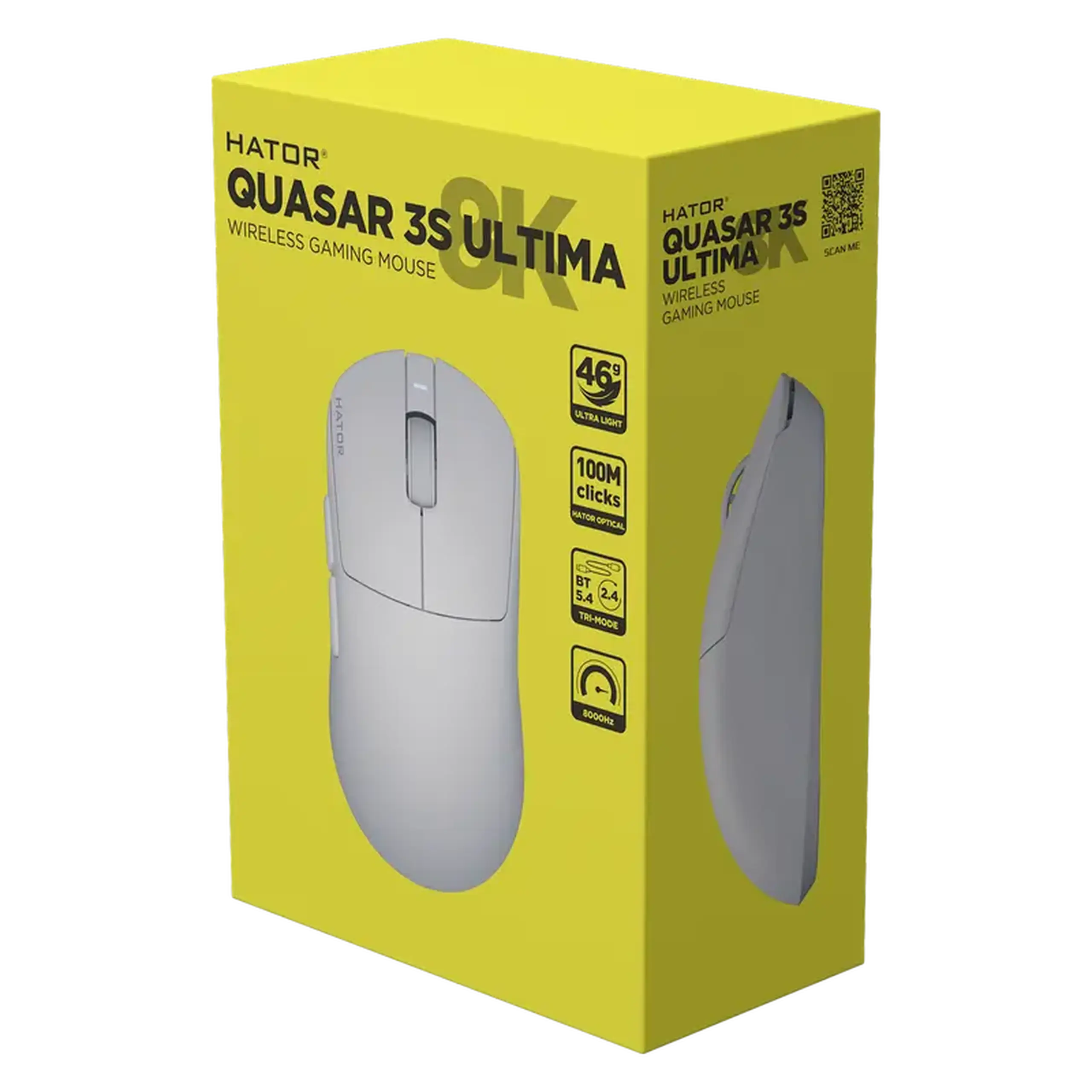 Mouse HATOR Quasar 3S Ultima 8K, Alb