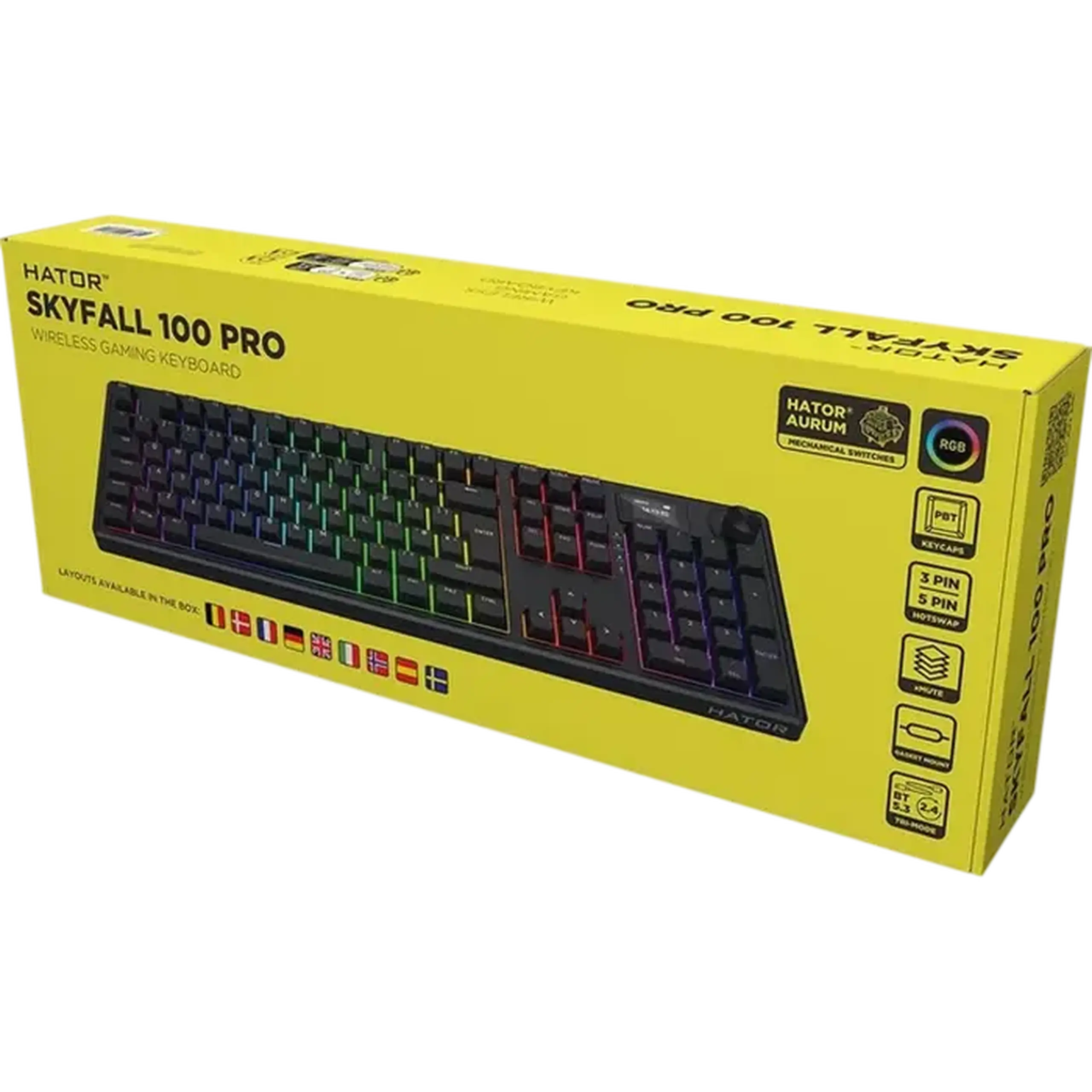 Tastatură HATOR Skyfall 100 PRO, Cu fir / Fără fir, Negru