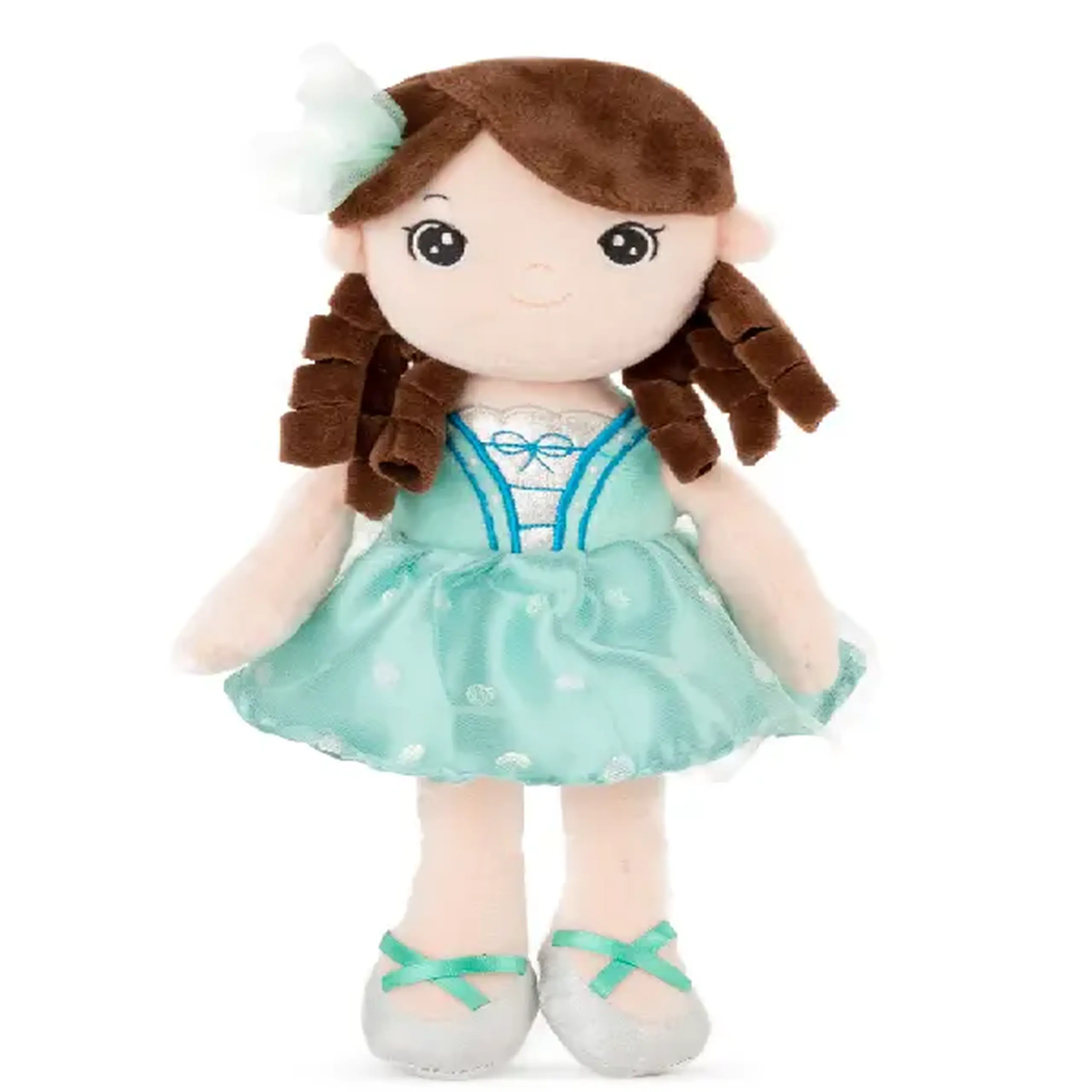 Jucarie moale Papusa cu rochie - Verde 32 cm - 0.07 kg