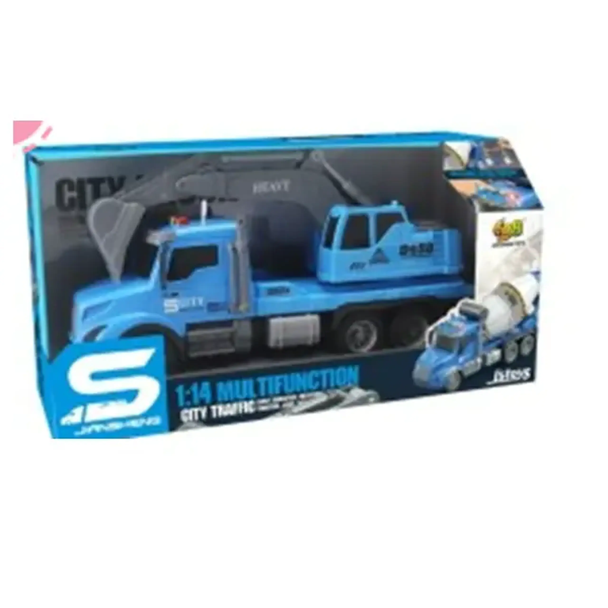 Camion excavator albastru cu frictiune, sunete si lumini, 1:14