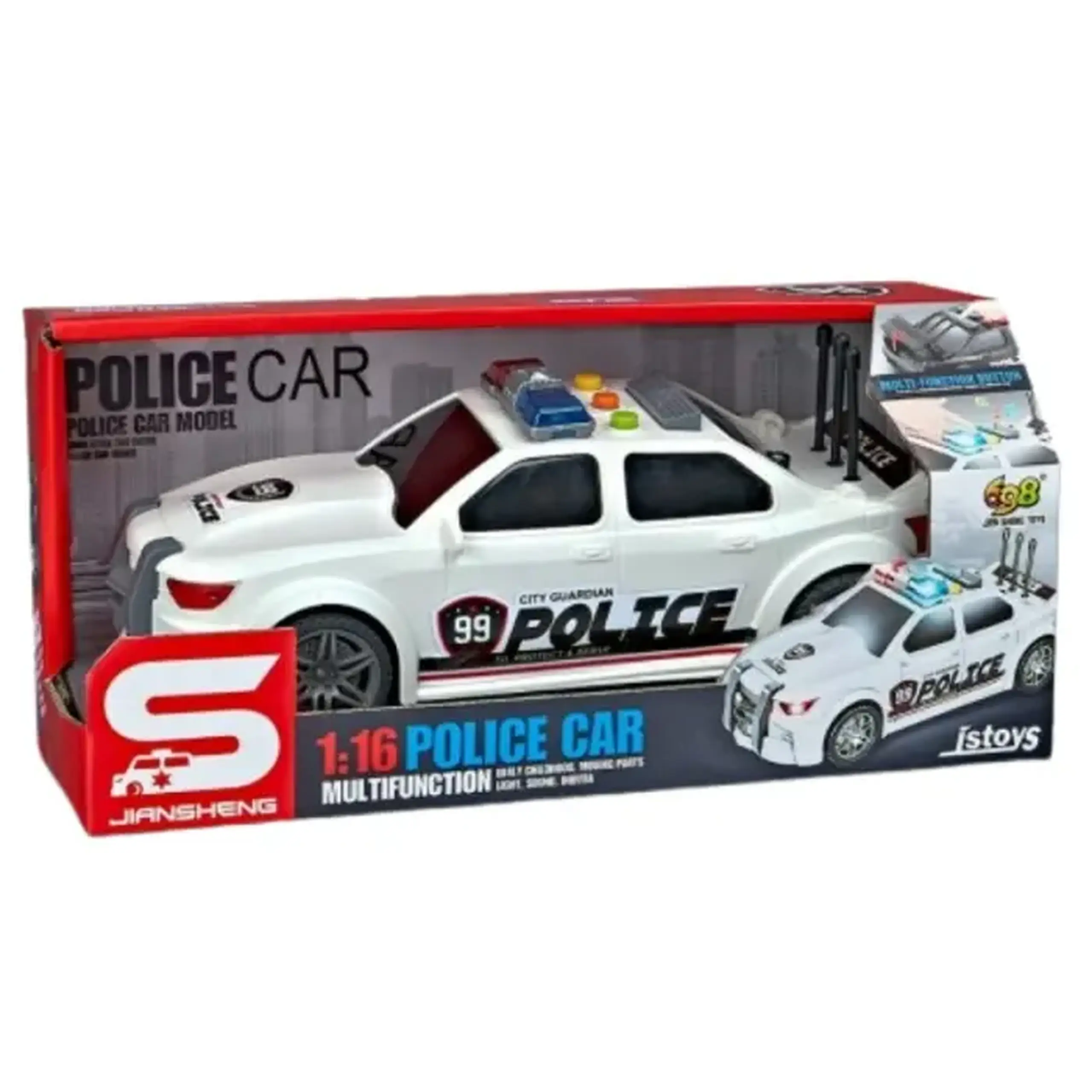 Masina de politie cu frictiune,portbagaj care se deschide,sunete si lumini,1:16