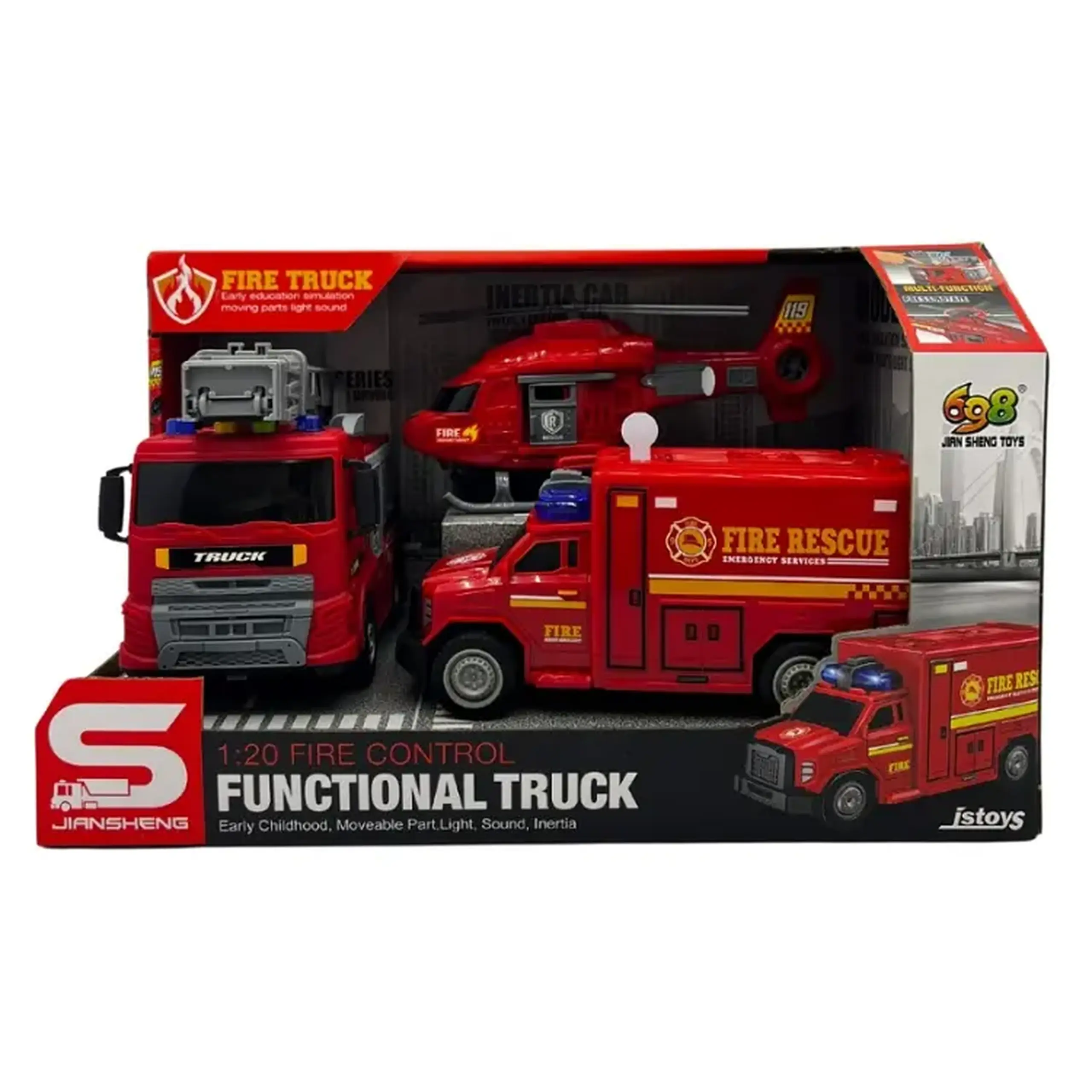 Set cu 3 autospeciale pompieri,cu frictiune,sunete si lumini 1:20