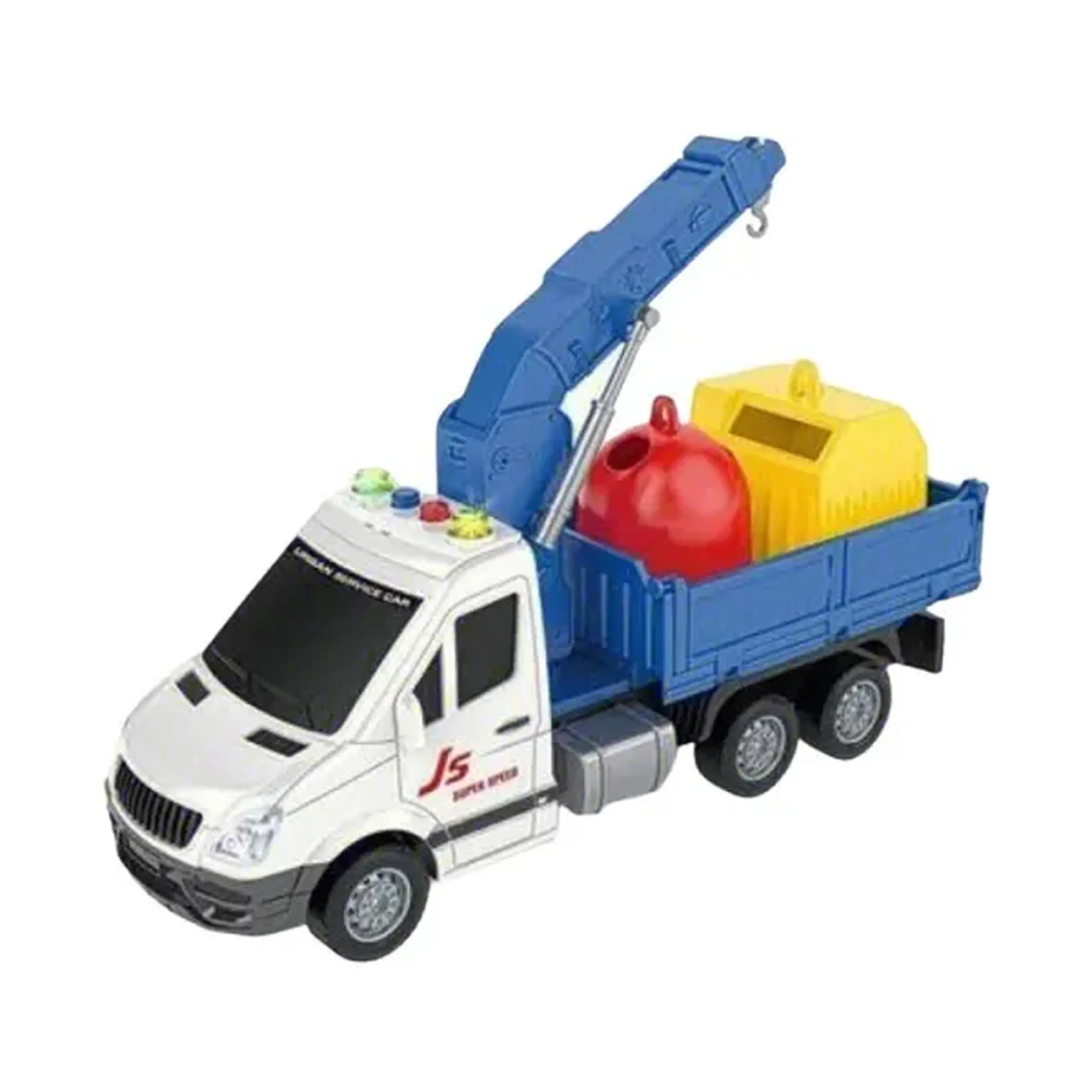 Jucarie Camion cu frictiune, buton presiune, sunete si lumini, 1:16