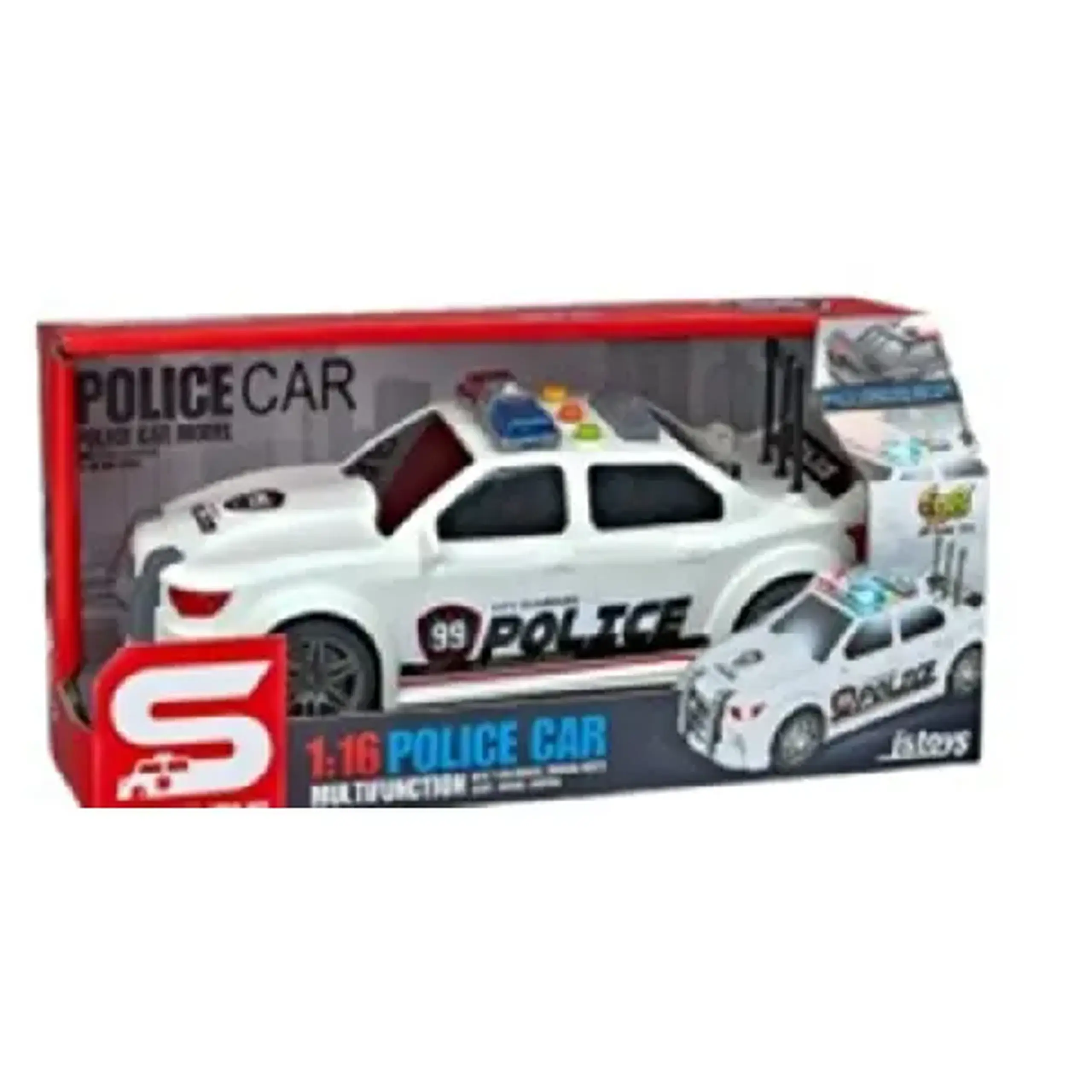 Masina de politie cu frictiune, portbagaj care se deschide, sunete si lumini, 1:16