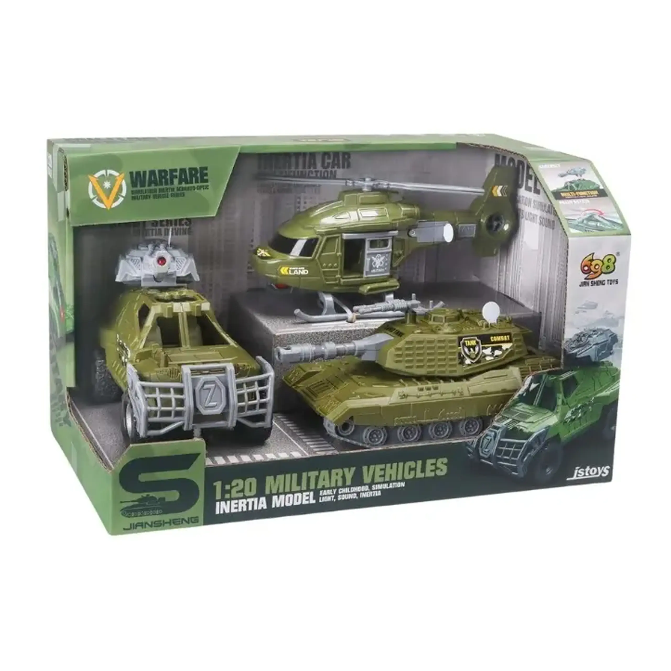 Set cu 3 autospeciale militare,cu frictiune,sunete si lumini 1:20