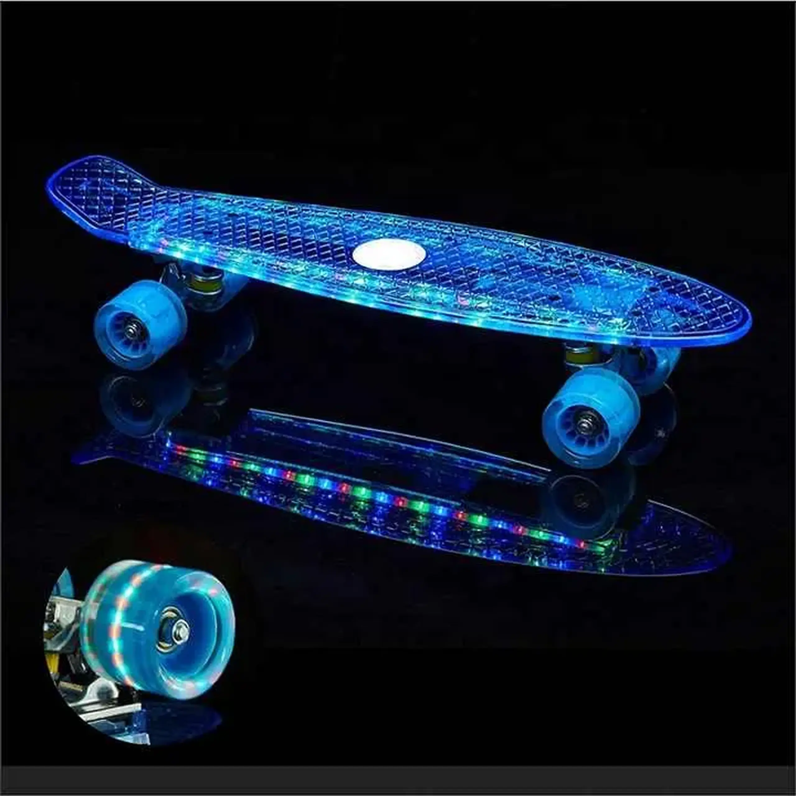 Pennyboard cu fixare din aluminiu, roti din cauciuc, lumina LED, incarcare USB_39 547