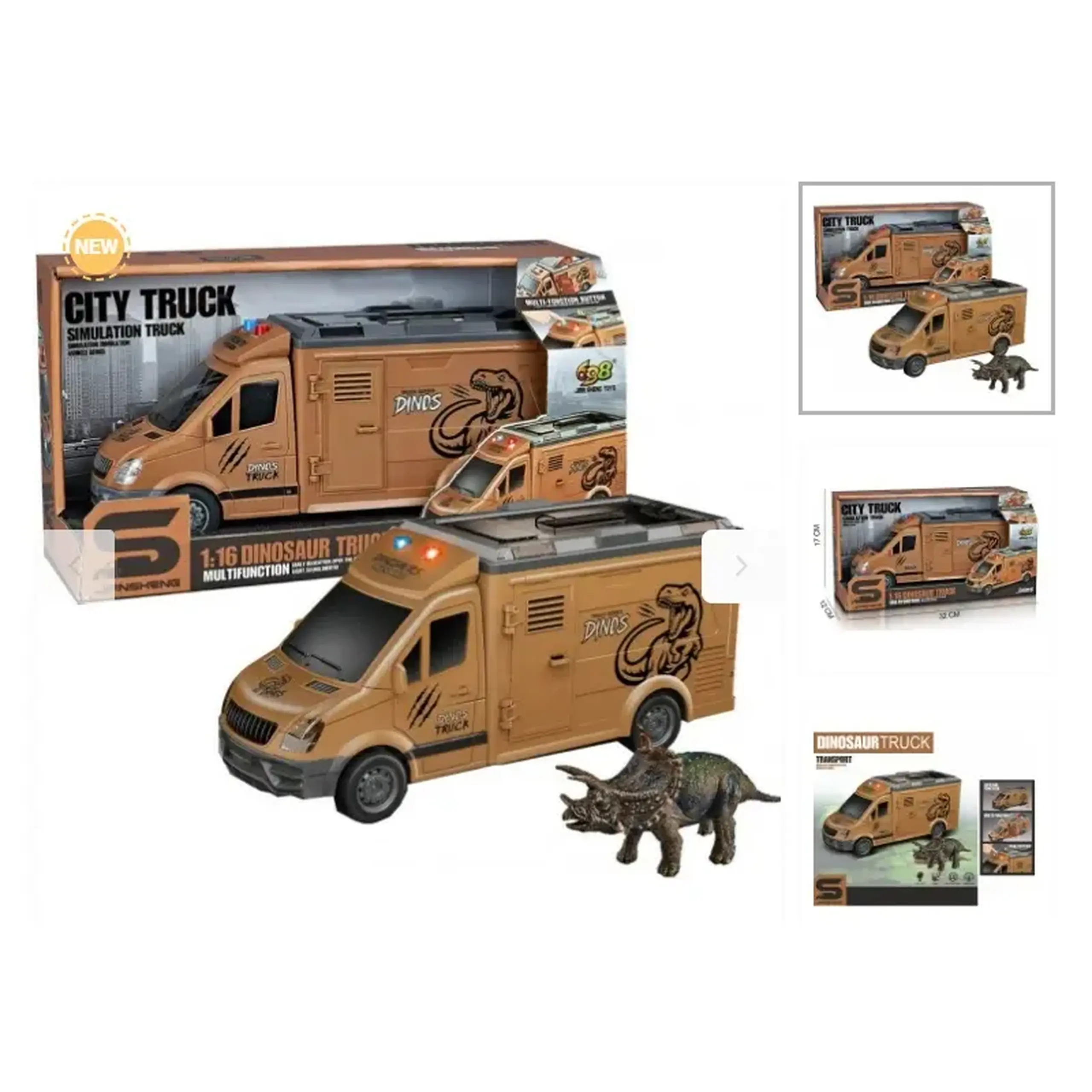 Microbus Dinosaur Truck cu frictiune 1:16 cu sunete si lumini78149